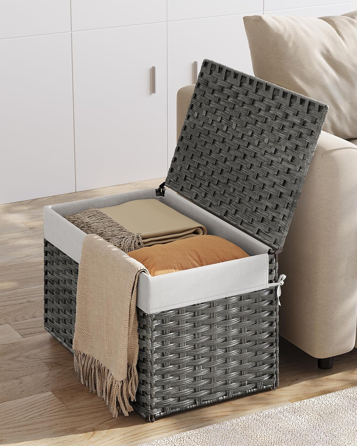 Metal Frame / Woven Blanket Storage Bin / 105 L / Gray