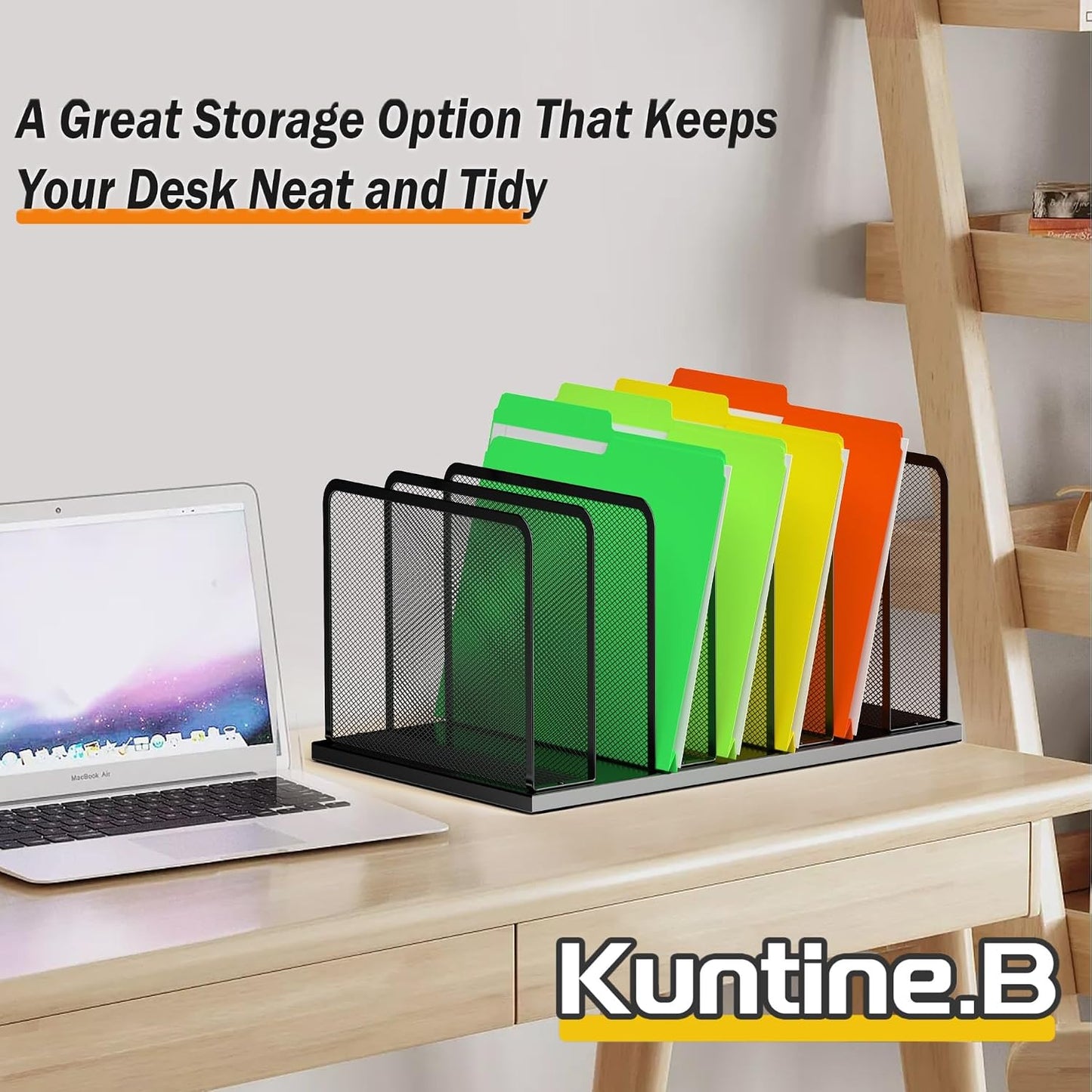 Kuntine.B 7-Section Upright Desk File Organizer Black 1 Pack | Vertical, Mesh, Metal, Assembly, Stability, Sturdiness