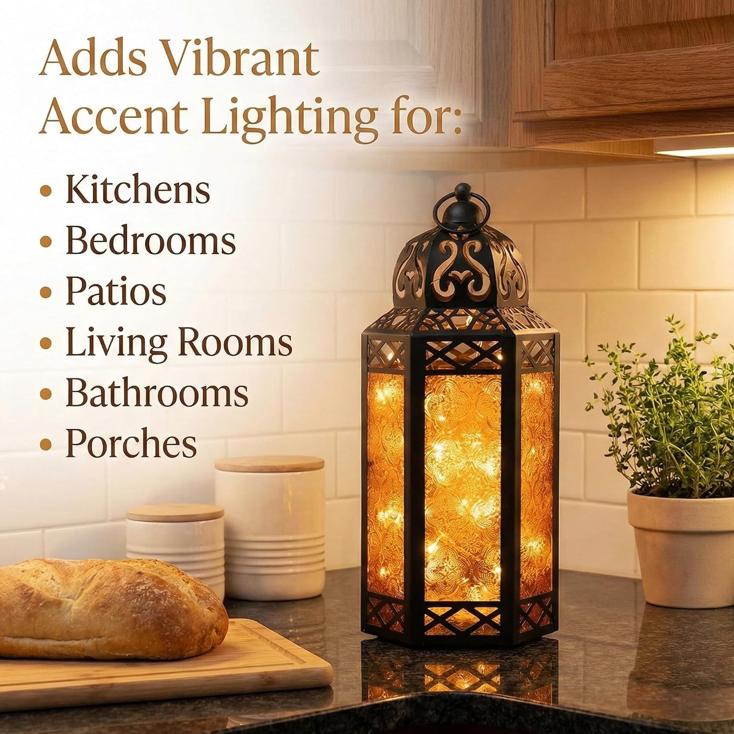 Vela Lanterns Decorative Indoor LED Light Halloween Holder, Amber, L, 2-PK | Orange Fall Decorations, Fantasy Moroccan