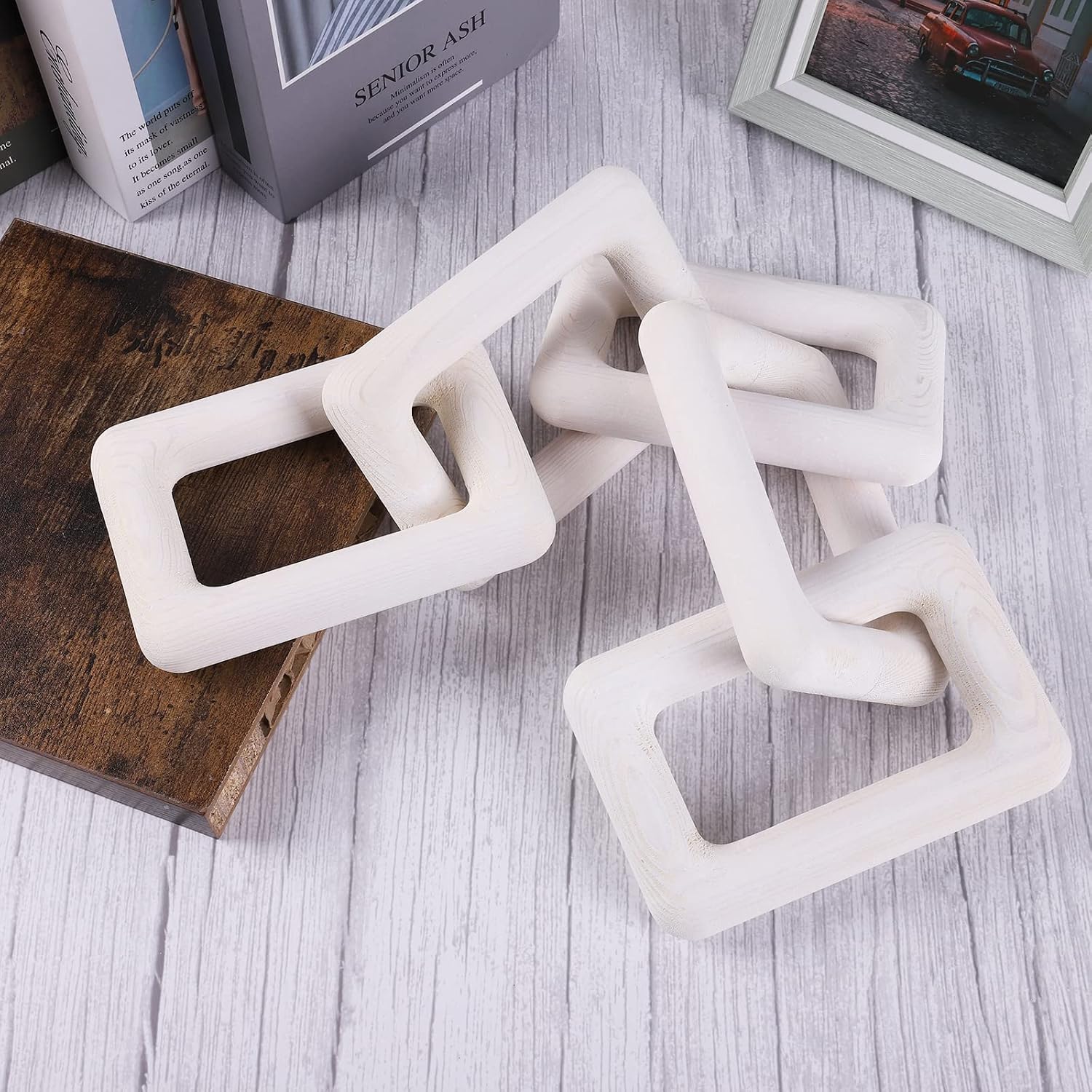 Wood Chain Link Decor 2 Link Decorative Chain Knot Hand Carved Pine Wood Chain Decor Modern / E