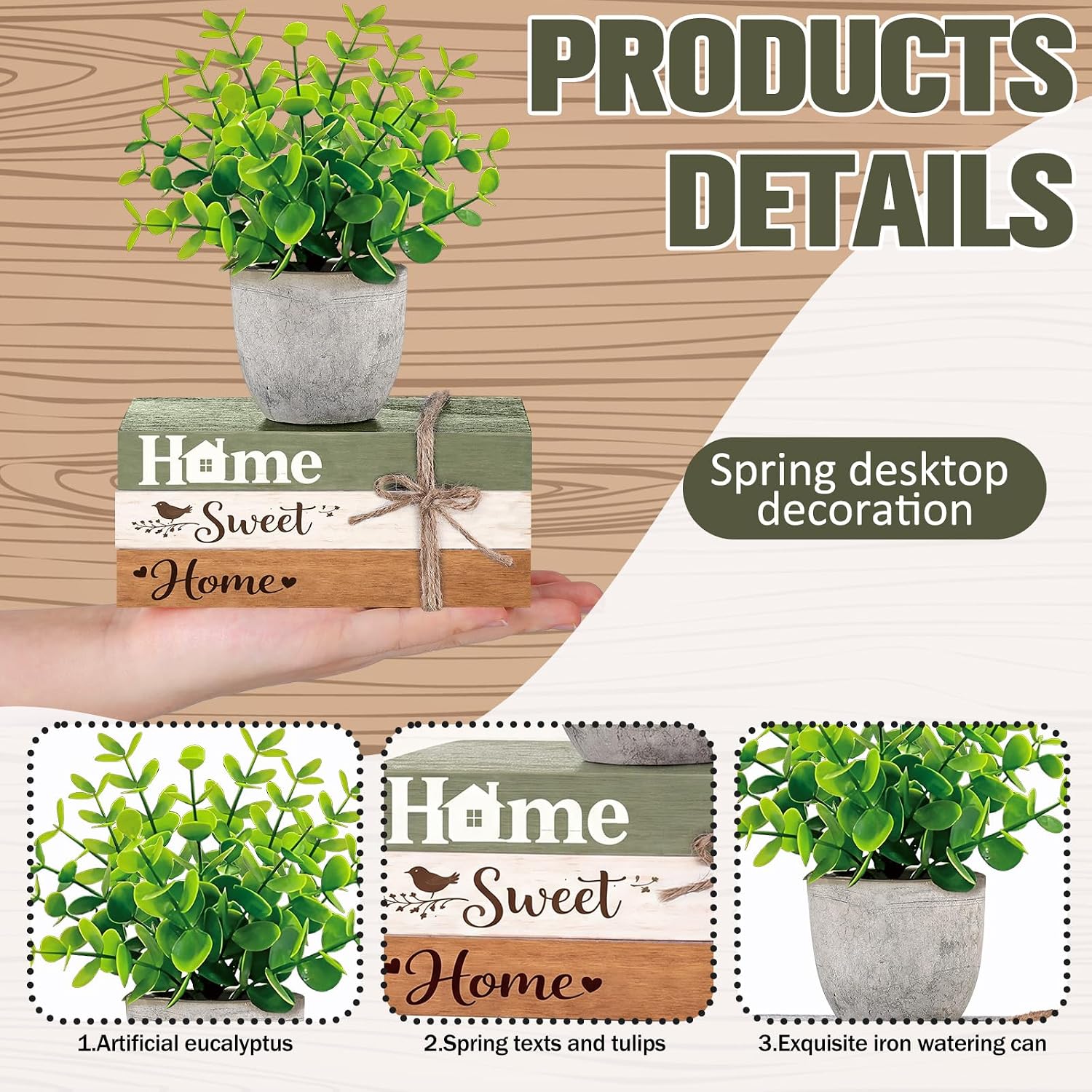 Fake Eucalyptus Pot Plant Home Sweet Home Decoration Farmhouse Tiered Tray / Classic / Set of 4