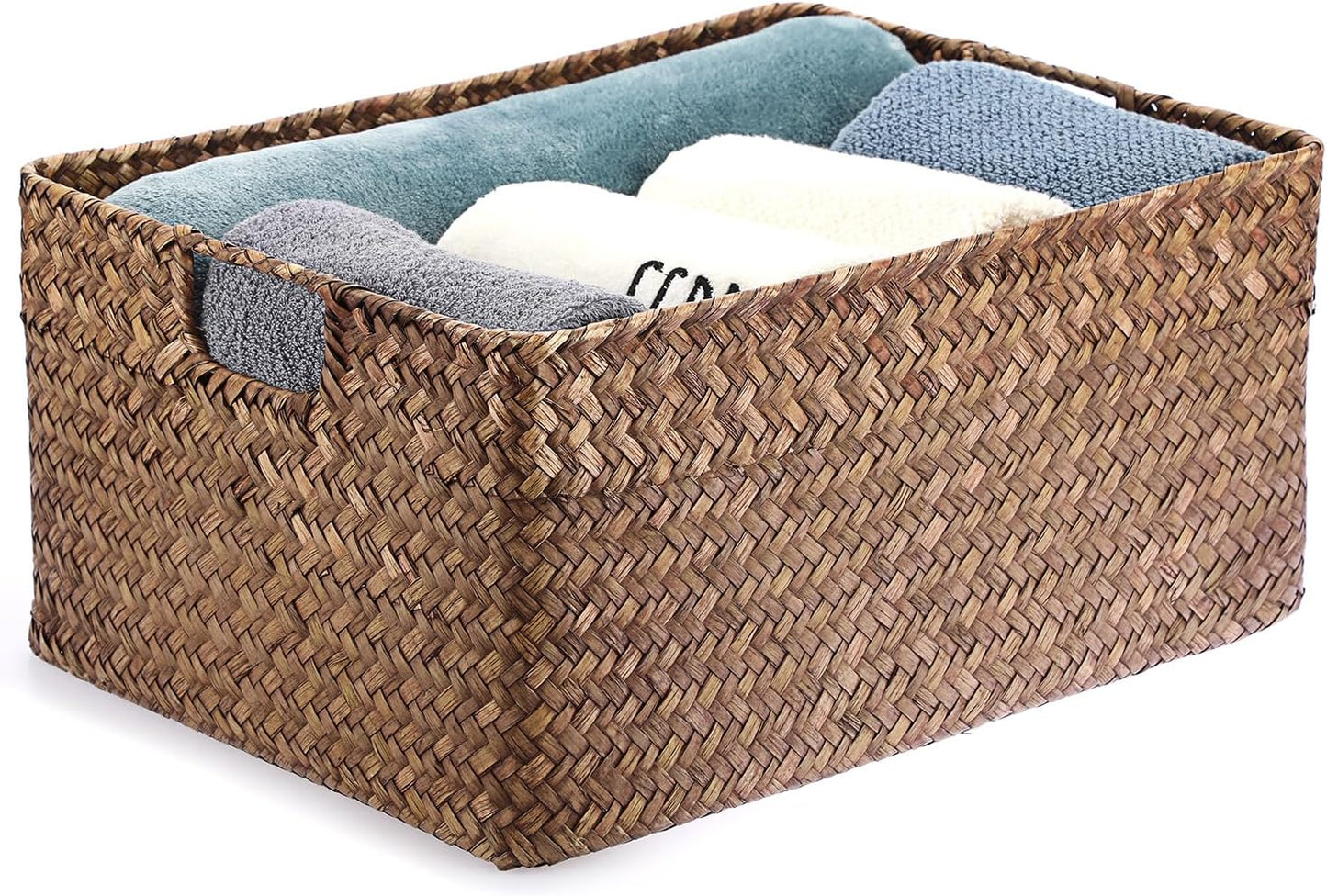 Seagrass Storage Baskets Bin / 16.1 x 11.8 x 7.7 / Large / Coffee