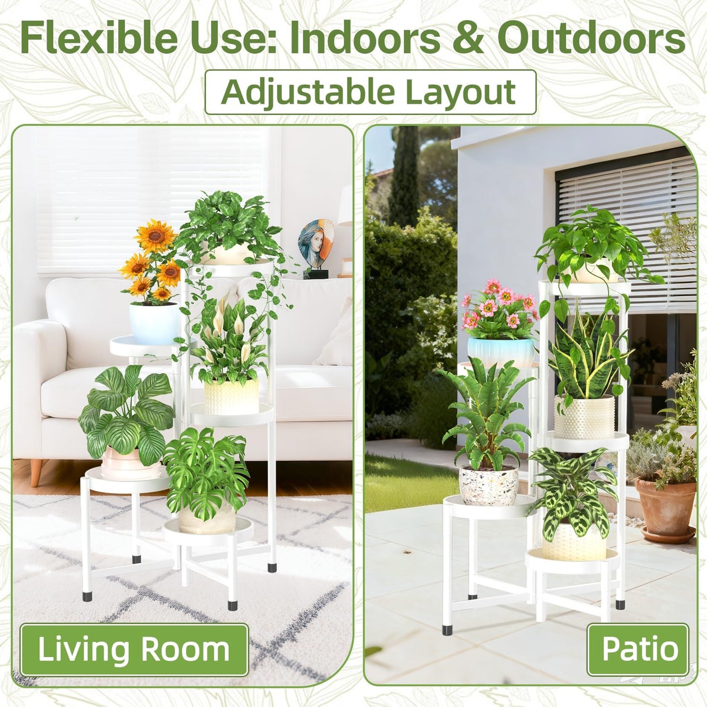 iDavosic.ly Plant Stand Indoor Outdoor, 5 Tier Metal Corner Shelf, White | Tiered Flower Display Holder, Folding Multi
