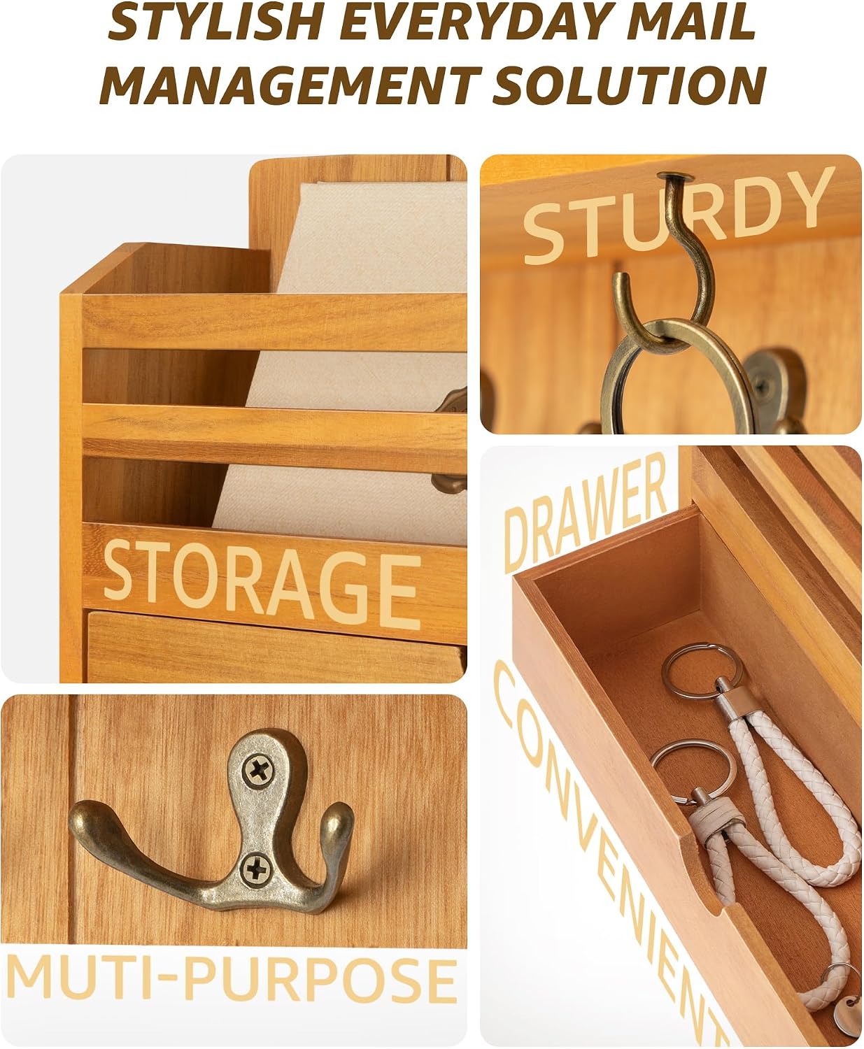 Rustic Key and Mail Holder / Light Brown