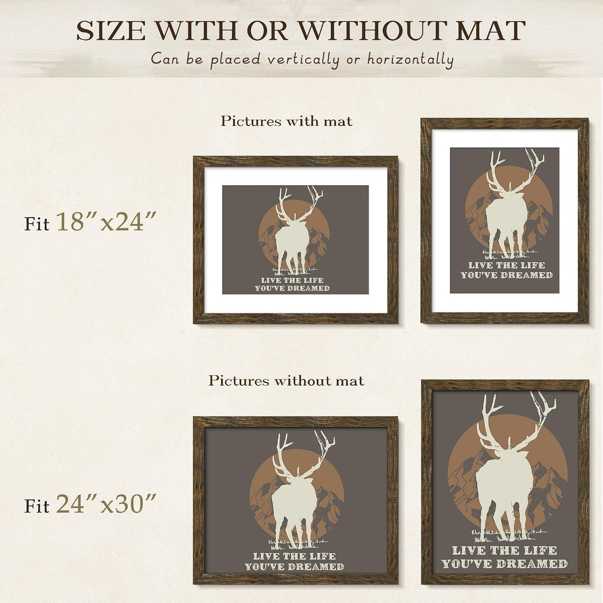 24x30 Rustic Brown Puzzle Frame, Picture Frame for Wall, 3 Pack | Fits 18x24 Posters With Mat or 24x30 Without Mat