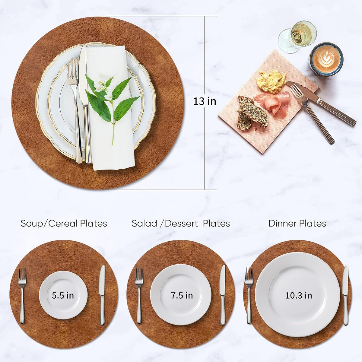 ADRIMER Placemats, Heat Resistant Round Placemats Set of 12 Washable, Waterproof Table Mats, Wipeable Faux Leather