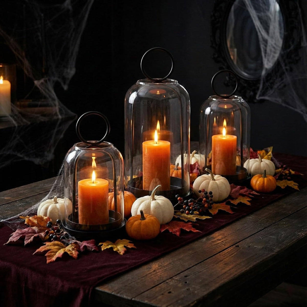 3 Pack Metal Candle Holders with Glass Dome, Black Candlestick Holders Set | 5.5" & 4.7" x 3.9" Wide Versatile