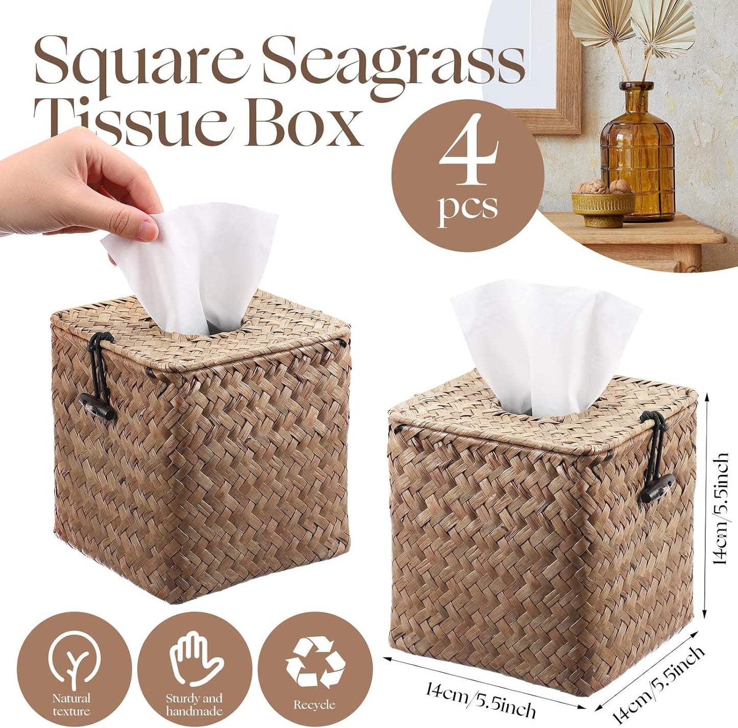 Rattan Tissue Box Cover Square / Set of 4