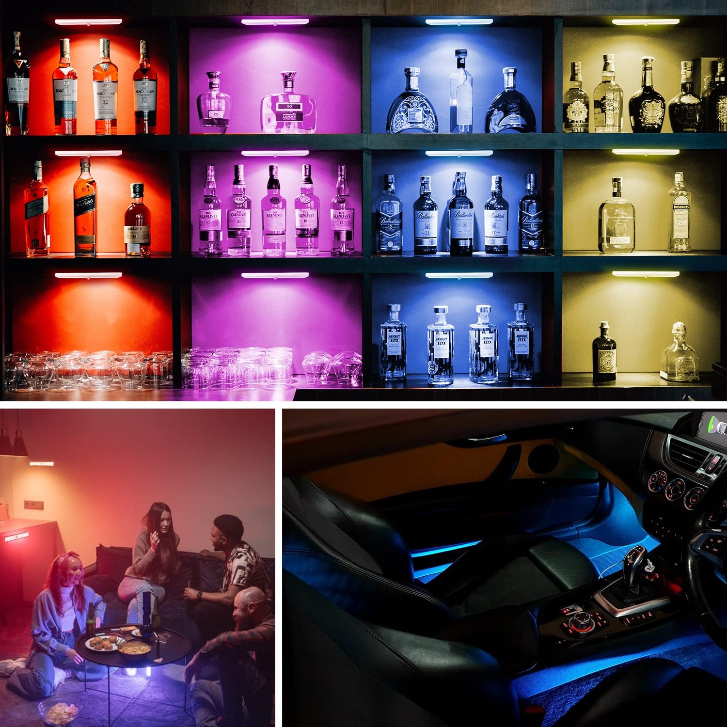 48 LED Under Cabinet Lighting Wireless, 15 Colors Changeable Rechargeable RGB Under Cabinet Lights Remote Control Under