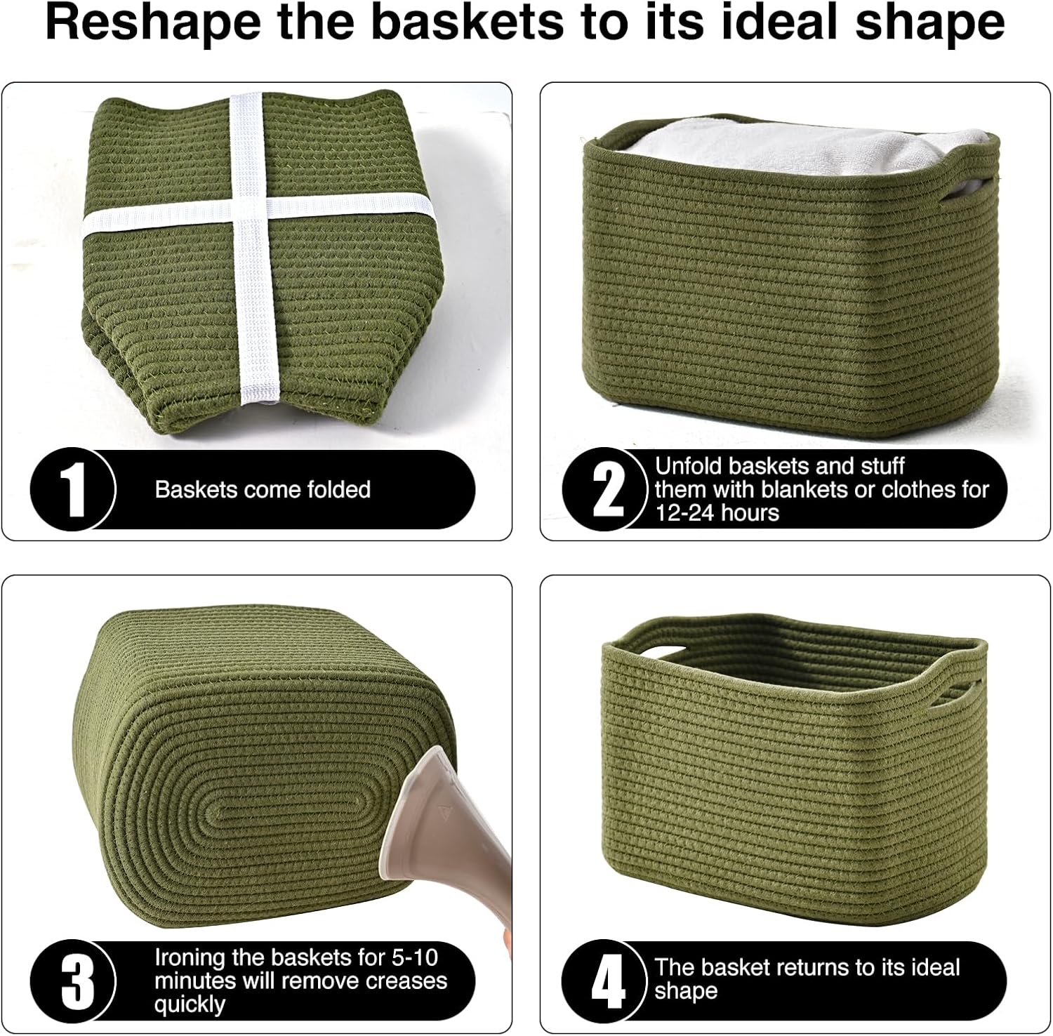 Woven Cotton Rope Baskets for Storage / Green