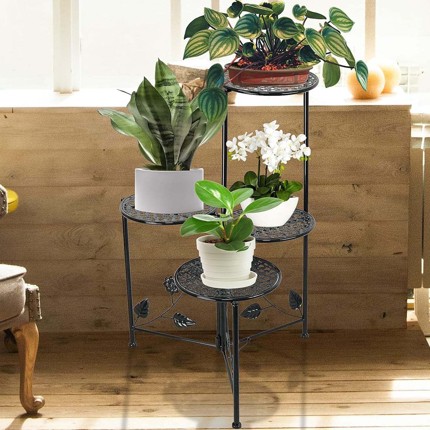 NAKUPE Plant Stand Indoor Outdoor, 4 Tier Corner Metal Flower Display Holder Shelf for Multiple Plants, 30" Tall Heavy