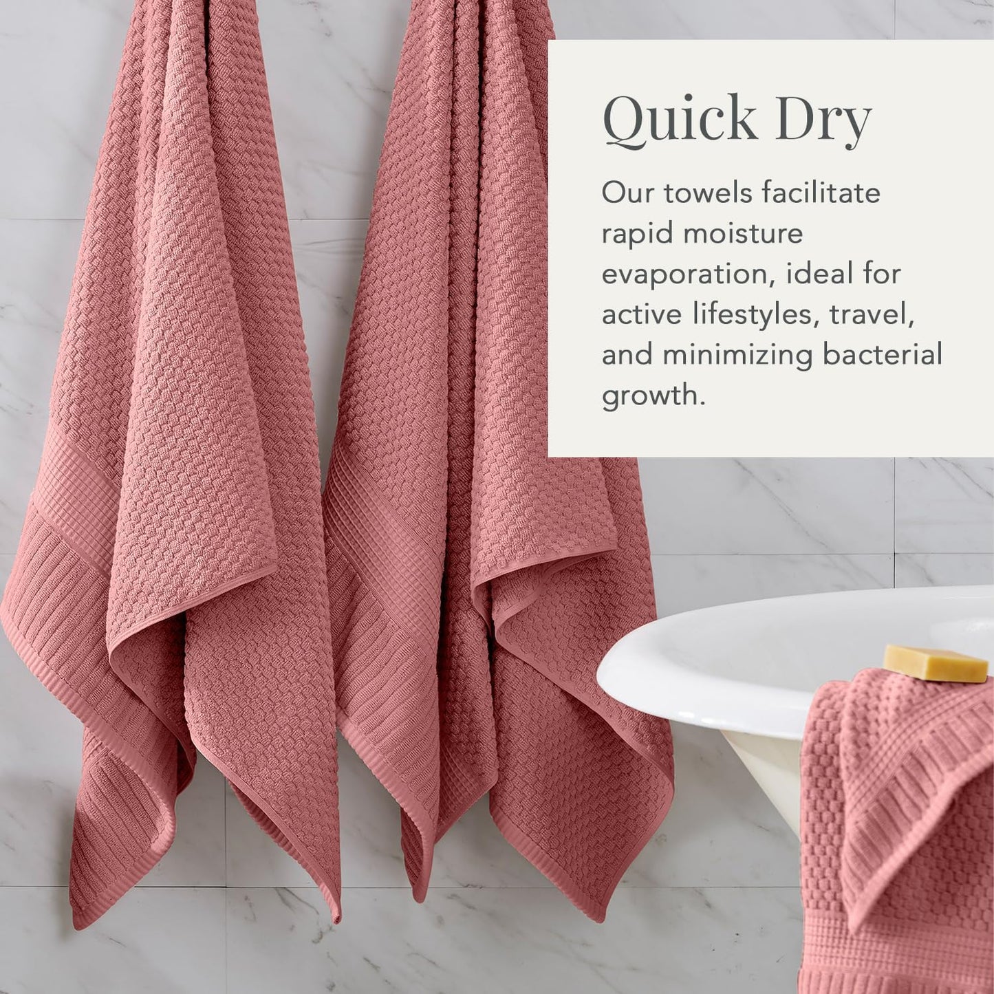 NY Loft 100% Cotton 2-Pack Oversized Bath Towel Set | Rose | Quick-Dry | Two Oversized 35" x 70" Bath Towels / Bath