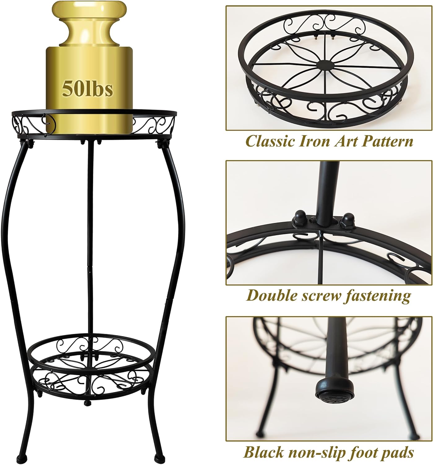 Metal Plant Stand 2 Tier Indoor Outdoor, 2 Pack Tall Flower Pot Shelf Rustproof Stable Heavy Duty Corner Stand, 28 inch