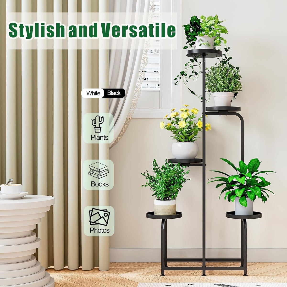 INGIORDAR Plant Stand Indoor Outdoor Corner Tall Plant Shelf 5 Tier Metal | Space-saving Tiered Design Displays