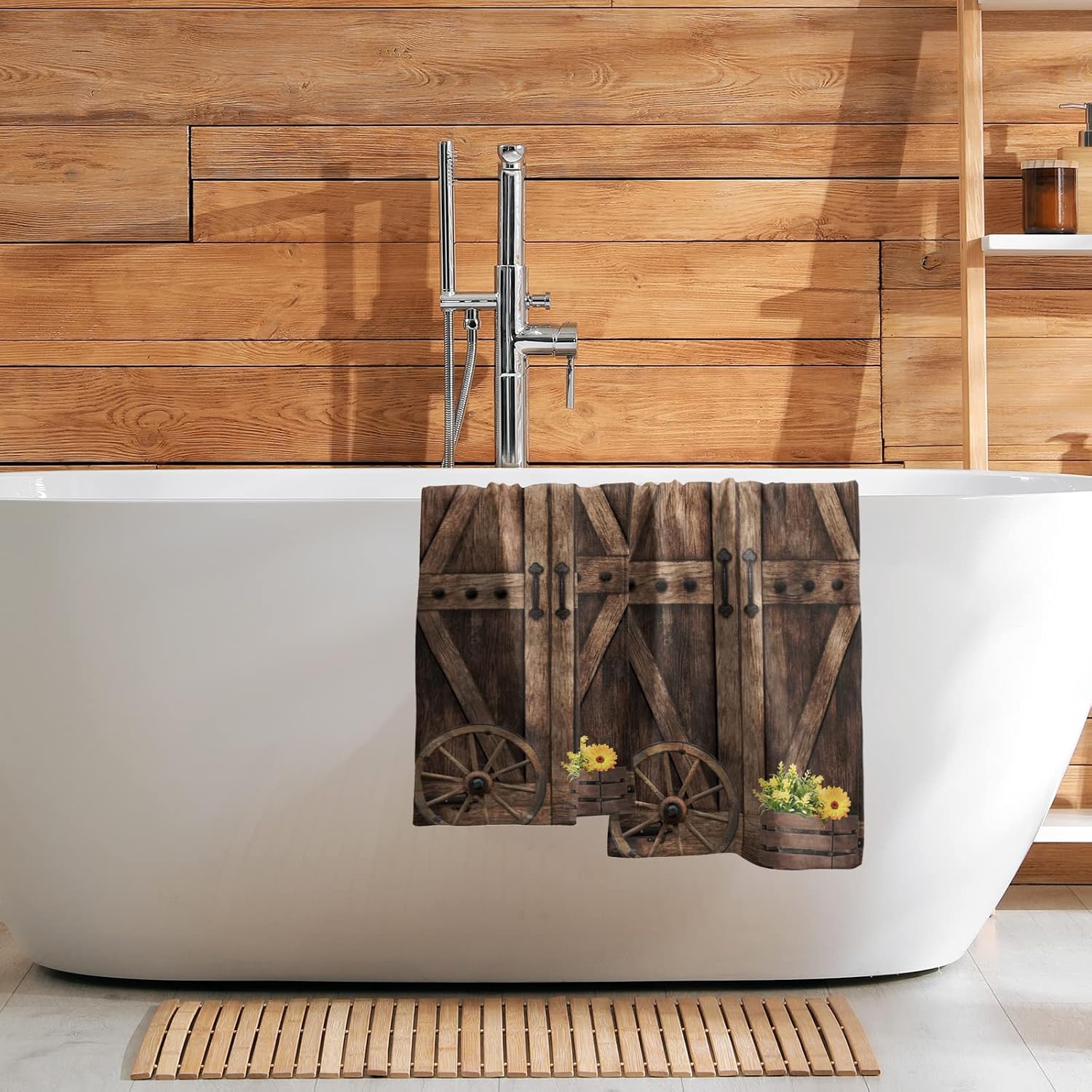 Giwawa Rustic Barn Door Hand Towels Set of 2 Brown Wood Fingertip Towels Soft Absorbent Towels for Bathroom Kitchen