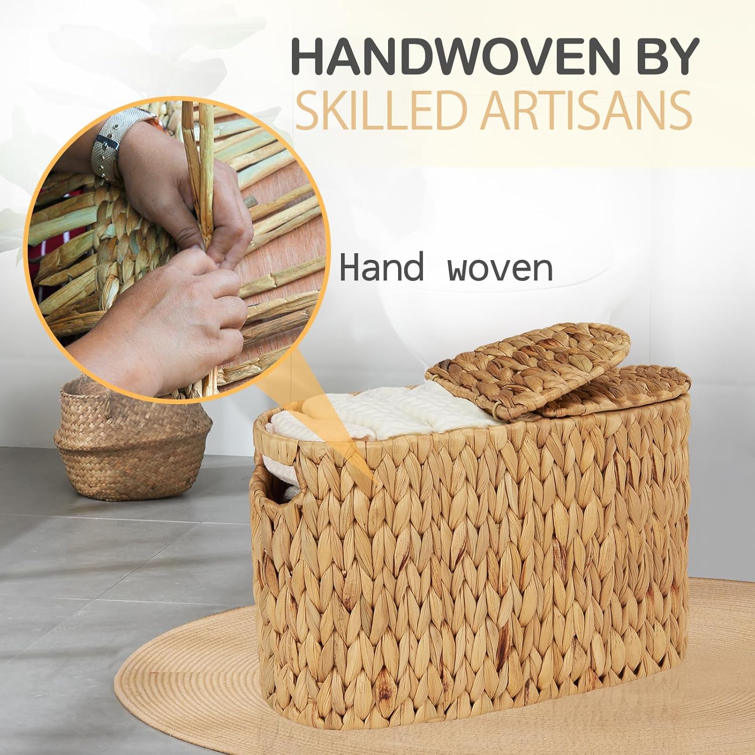 Water Hyacinth Wicker Toilet Paper Storage Holder / Natural / for 6 Rolls