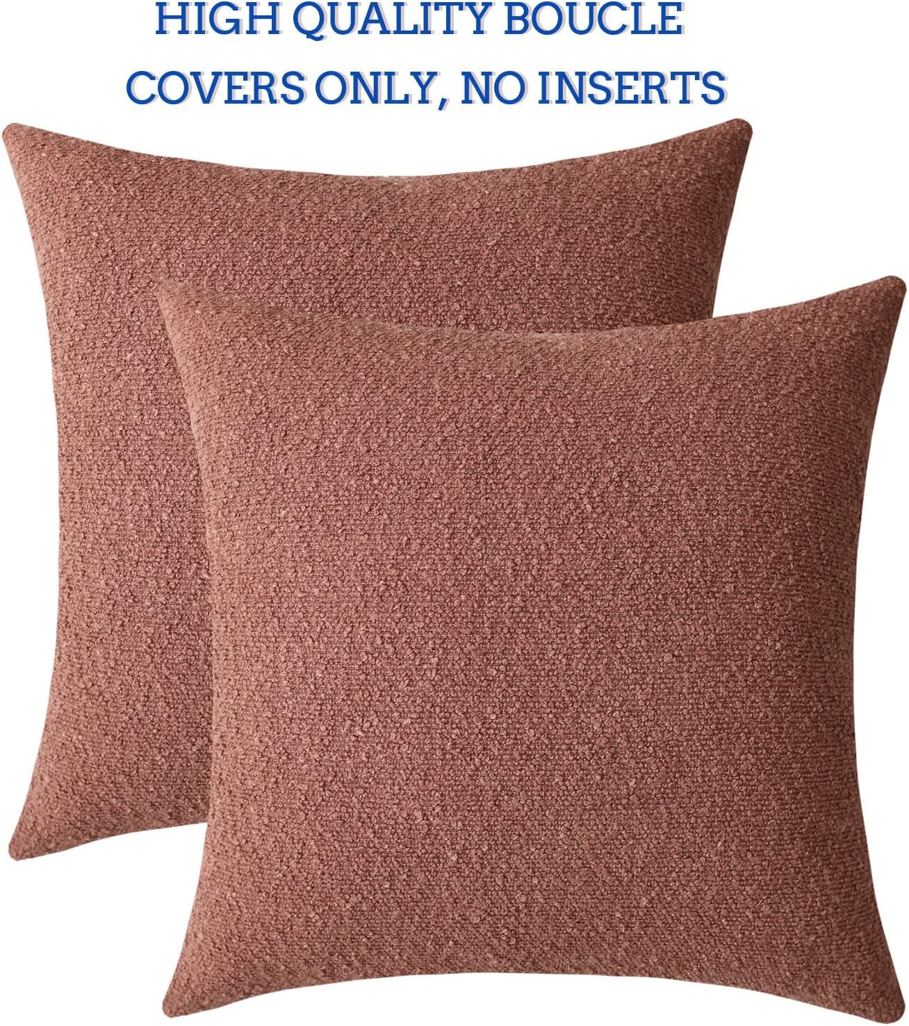 Decorative Square Thick Throw Pillow Covers Fine Textured Boucle / Dusty Rose / 18 x 18 / Set of 2