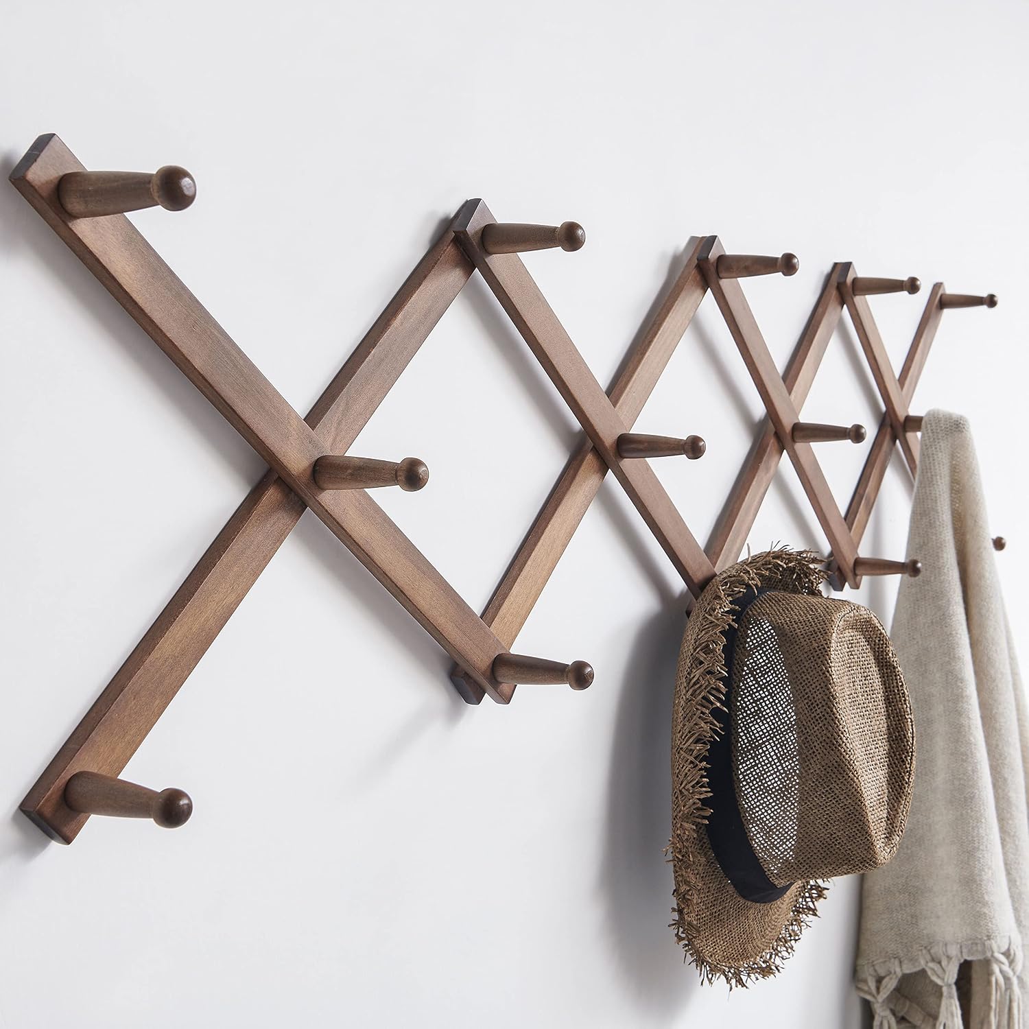 SKOLOO Hat Rack for Wall with 14 Hooks, Pack of 2, Solid Wooden, Modern, Expandable Coat Rack Wall Mount for Coats