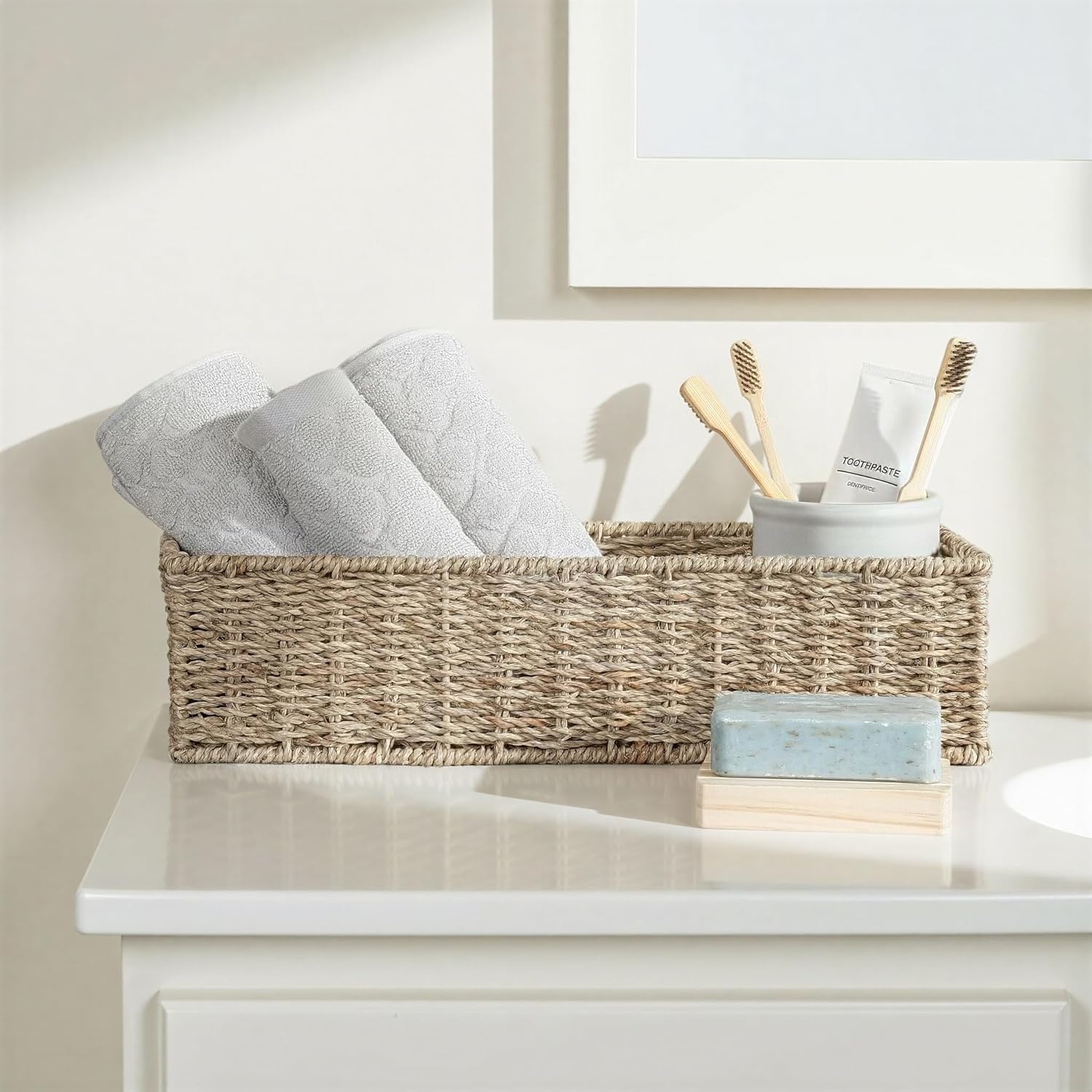 Handwoven Seagrass Rectangular Storage Basket / Natural Seagrass