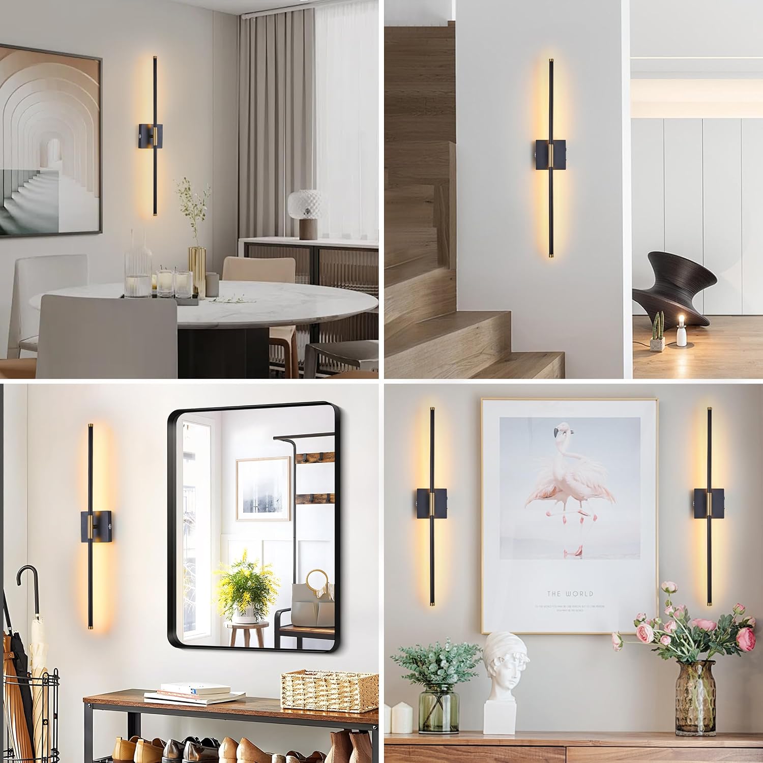 15800 mAh Battery Operated Wall Sconces with Remote Control Dimmable Wall Sconces Set of Two 3000K LED Black and Brass