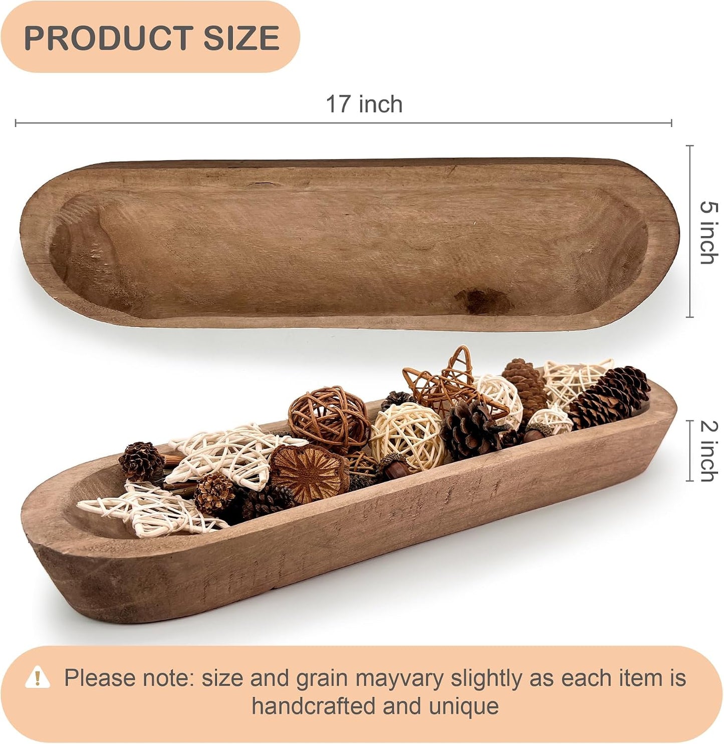 Rustic Long Wood Bowl / 17 x 5 x 2 / Inch Brown