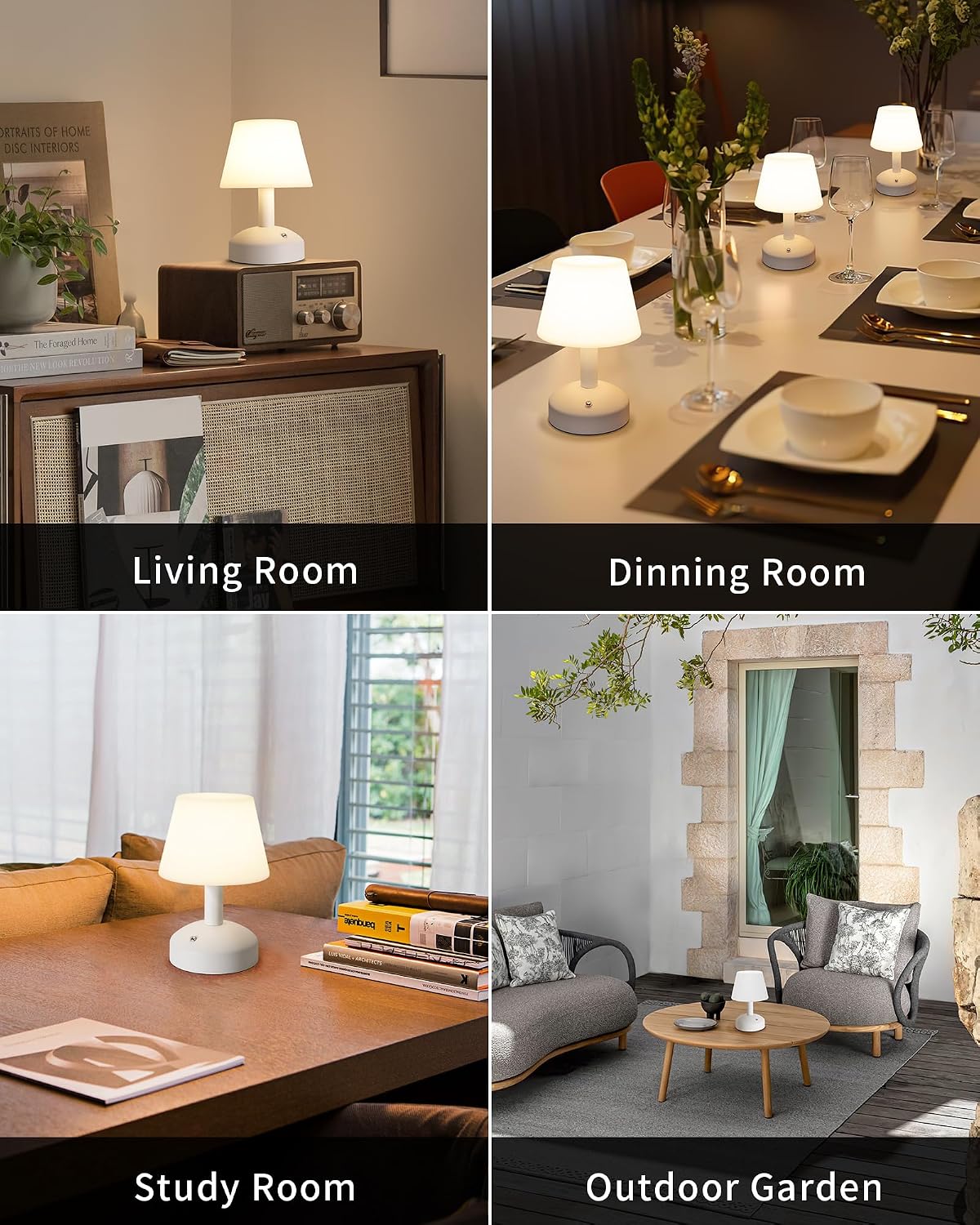 KDG White Cordless Small Table Lamp, Outdoor Shower Waterproof Desk Lamp | Modern Portable LED Dimmable 4000mAh