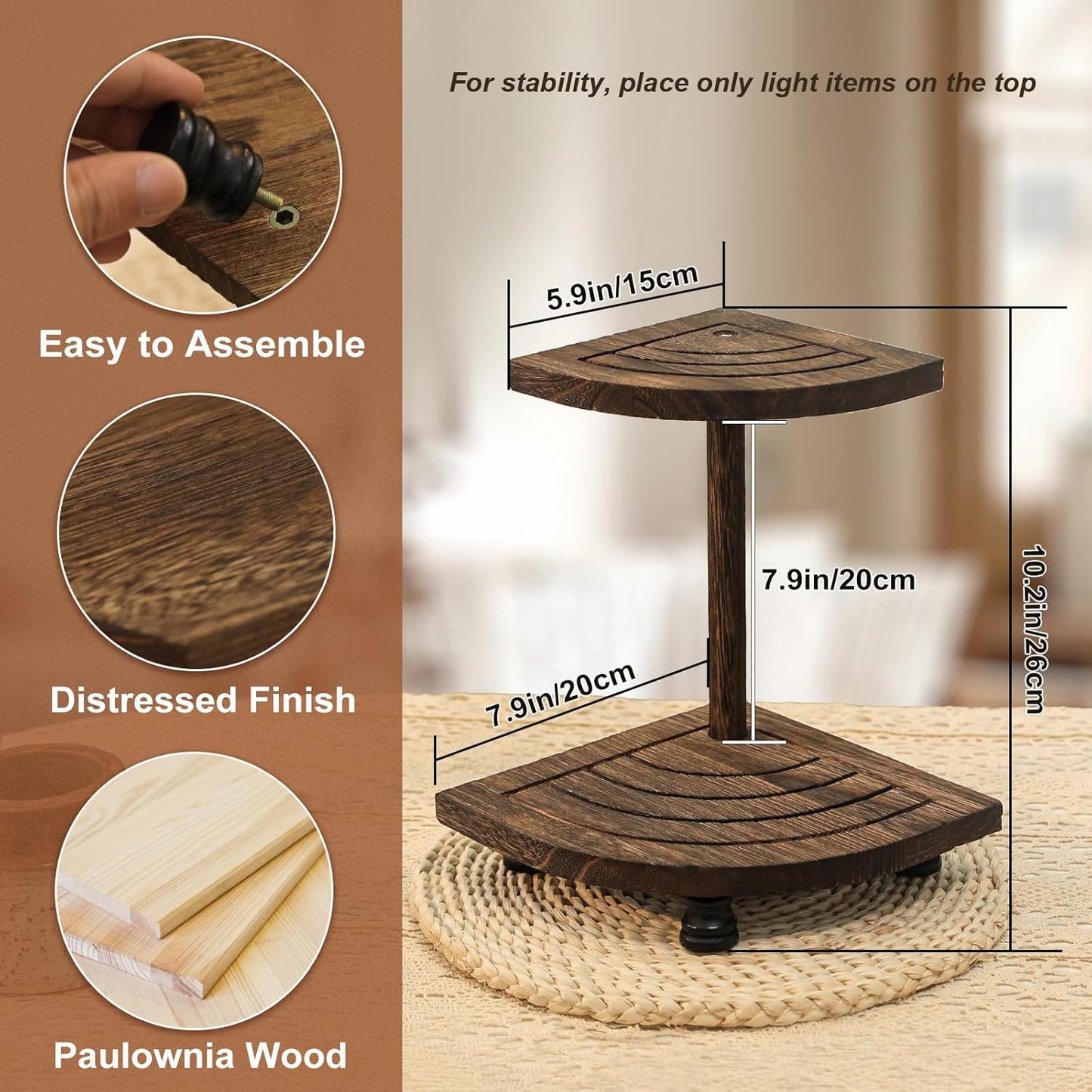 2-Tier Rustic Corner Shelf / Flabelliform-brown-2tier