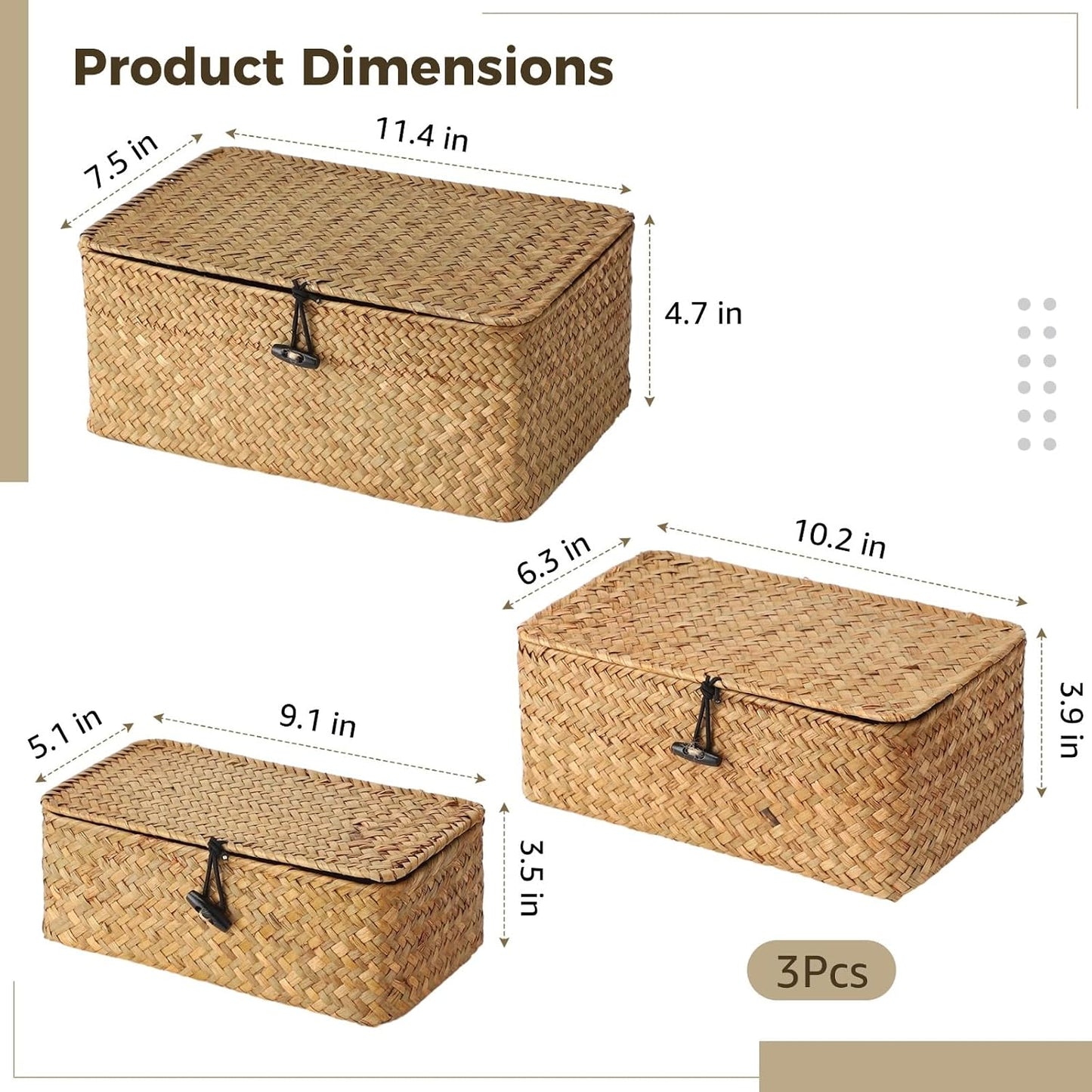 Handwoven Seagrass Bins / Natural / Set of 3