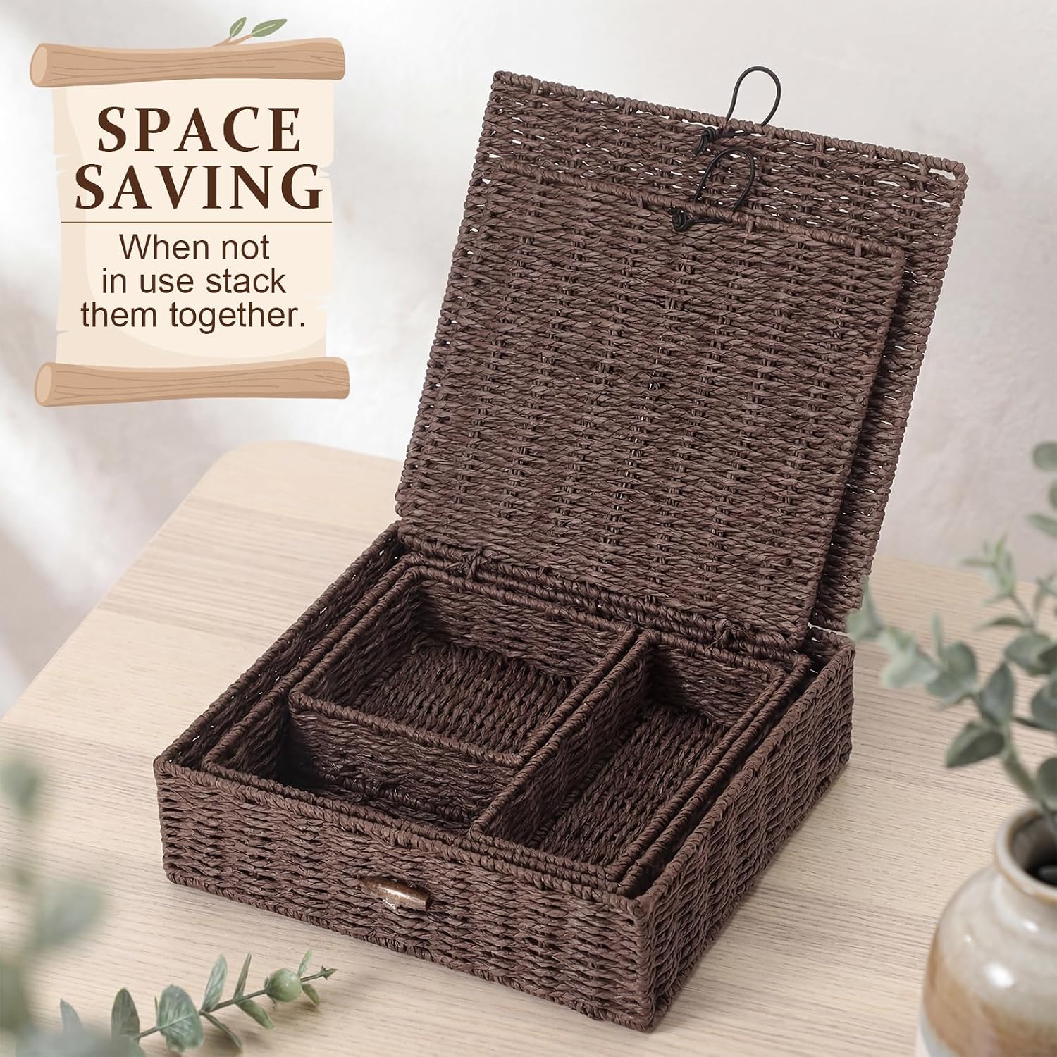 Woven Wicker Storage Baskets / Paper / Brown / Set of 4