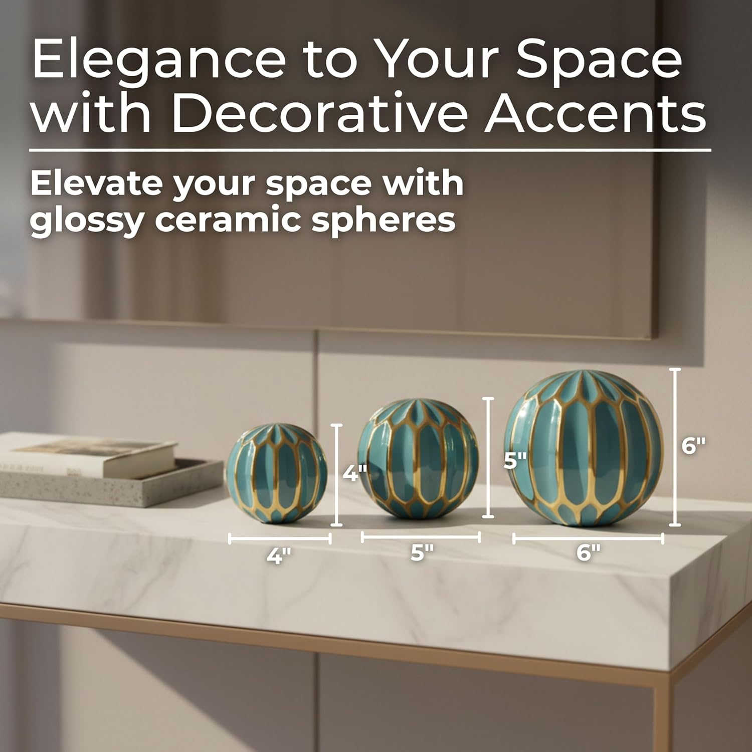 Stoneware & Ceramic Spheres / 6.0" H / Blue / Set of 3