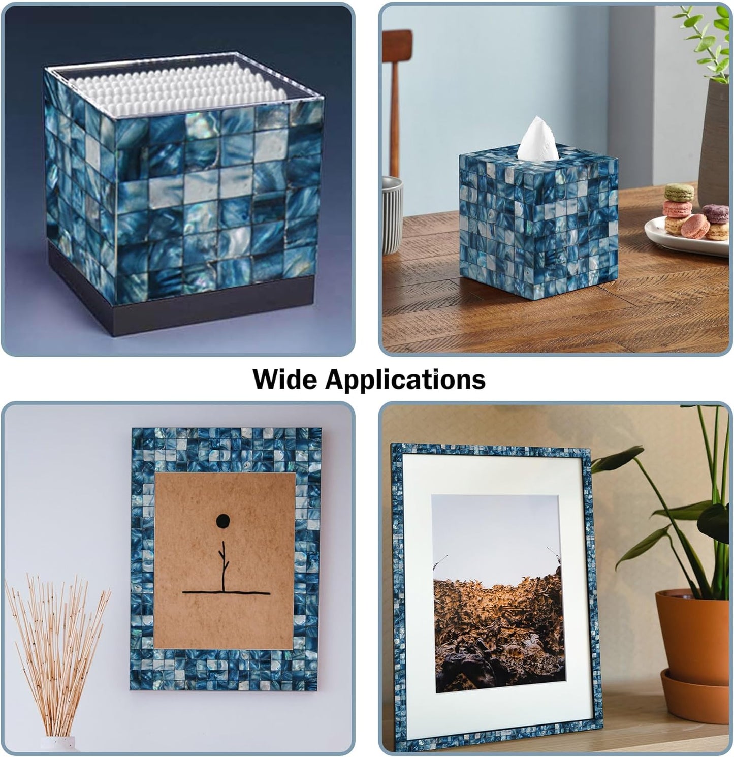 Mother of Pearl Mosaic Self Adhesive Tiles / Blue / Set of 10