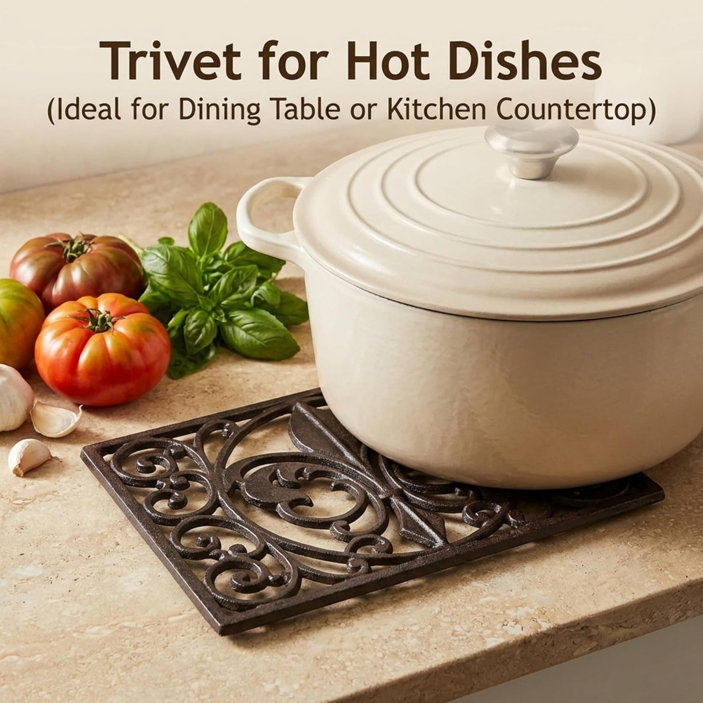 Lulu Decor, Cast Iron 13" x 9" Rectangle Fleur de lis Trivet Set of 2 pcs, for Hot Dishes or Pots - Durable Kitchen Mat