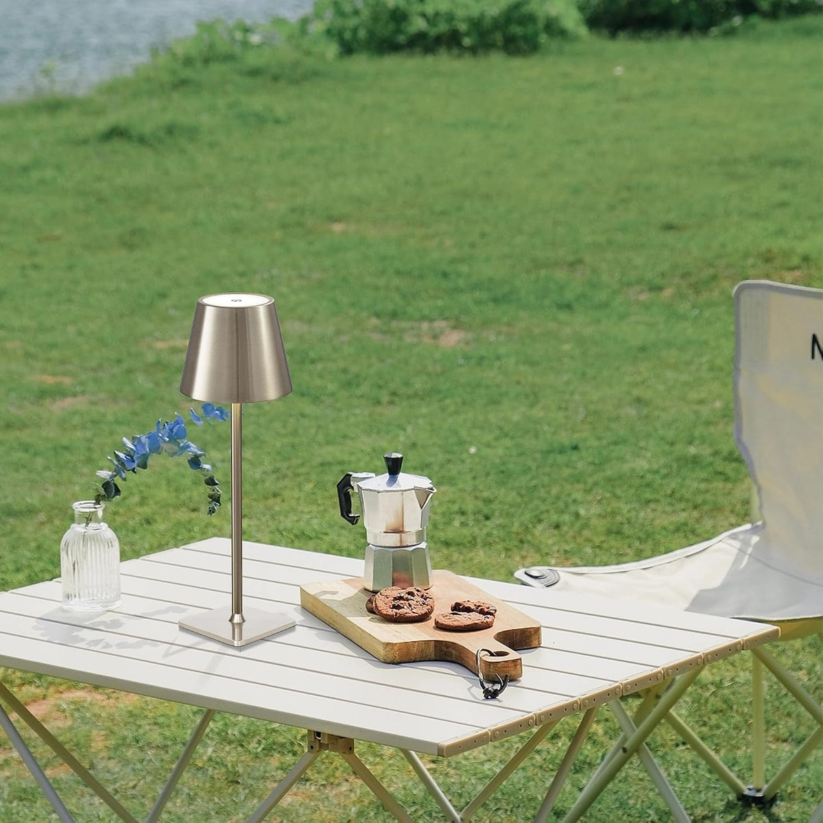 Mr. White Outdoor Waterproof Cordless Wireless Rechargeable Portable Top Touch Battery Operated Powered LED Table Lamp