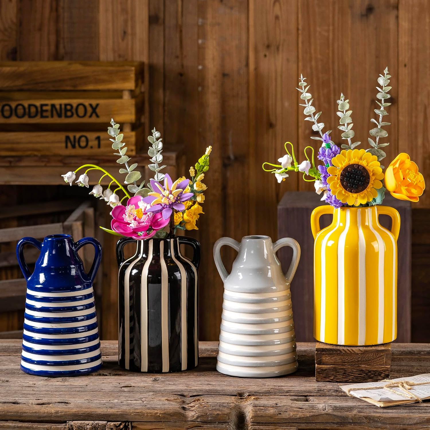 Yellow Ceramic Vase / Yellow and White
