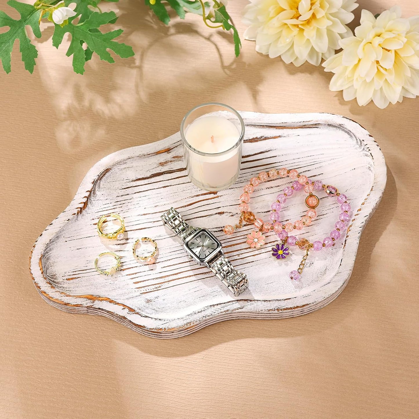 Cloud Wooden Jewelry Tray Trinket Dish / Retro White