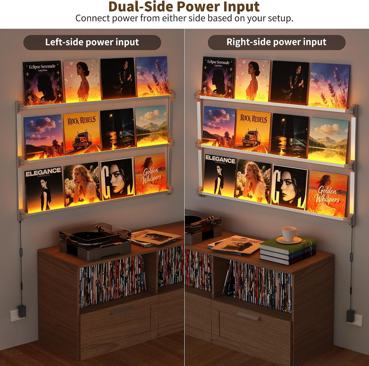 Vinyl Record Shelf Wall Mount with LED Lights, Floating Shelf for Vinyl Record Display, 51-INCH Aluminum Alloy Record