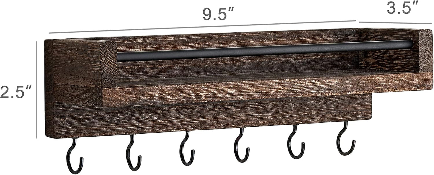 Key Holder / 6 Hooks Decorative Display Keys Hanger / Small / Brown / 9.5 x 3.5 x 2.5