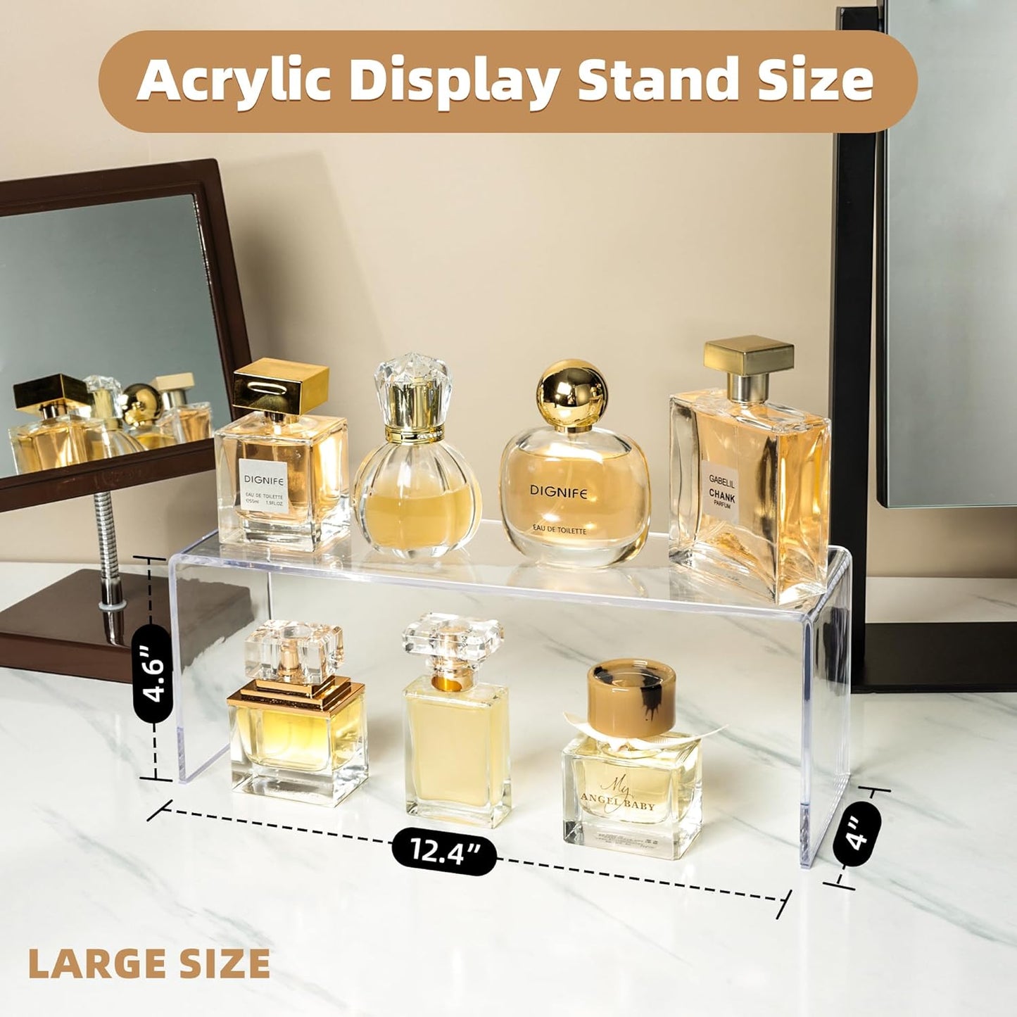 Aminigram 12 Pack Large Acrylic Risers Display Stands,Perfume Organizer Stand, Clear Acrylic Shelf for Show Decor