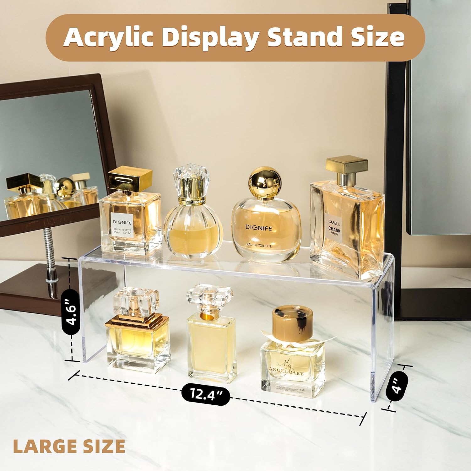 Aminigram 4 Pack Large Acrylic Risers Display Stands, Perfume Organizer Stand, Clear Acrylic Shelf for Show Decor
