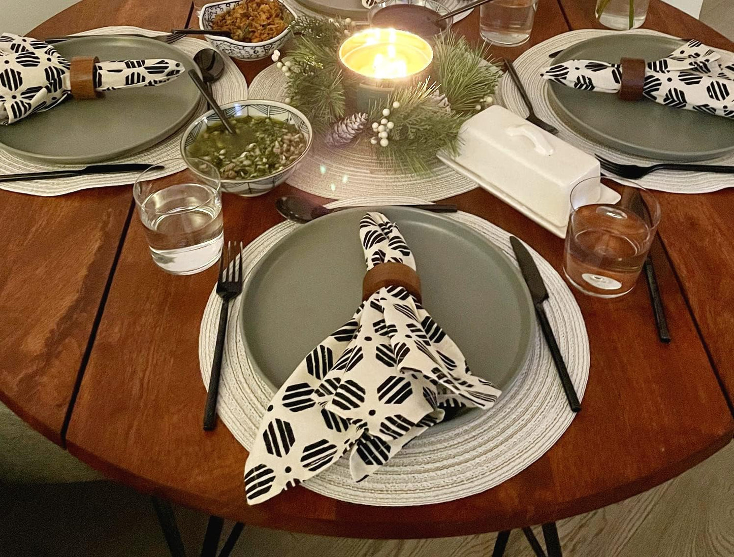 Taran Geometric Beige Print Cotton Dinner Napkins Set of 12 | 18x18 Inches | 100% Natural, Reusable Linens for Dinner