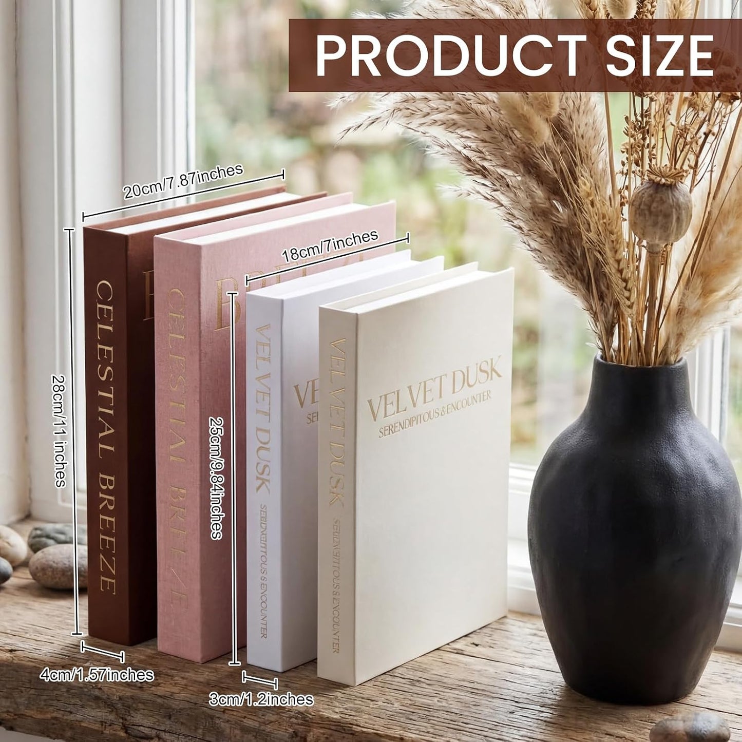 Faux Books Storage Box Fake Decorative Book / Cherry Blossom Pink, Beige, Brown, White / Set of 4