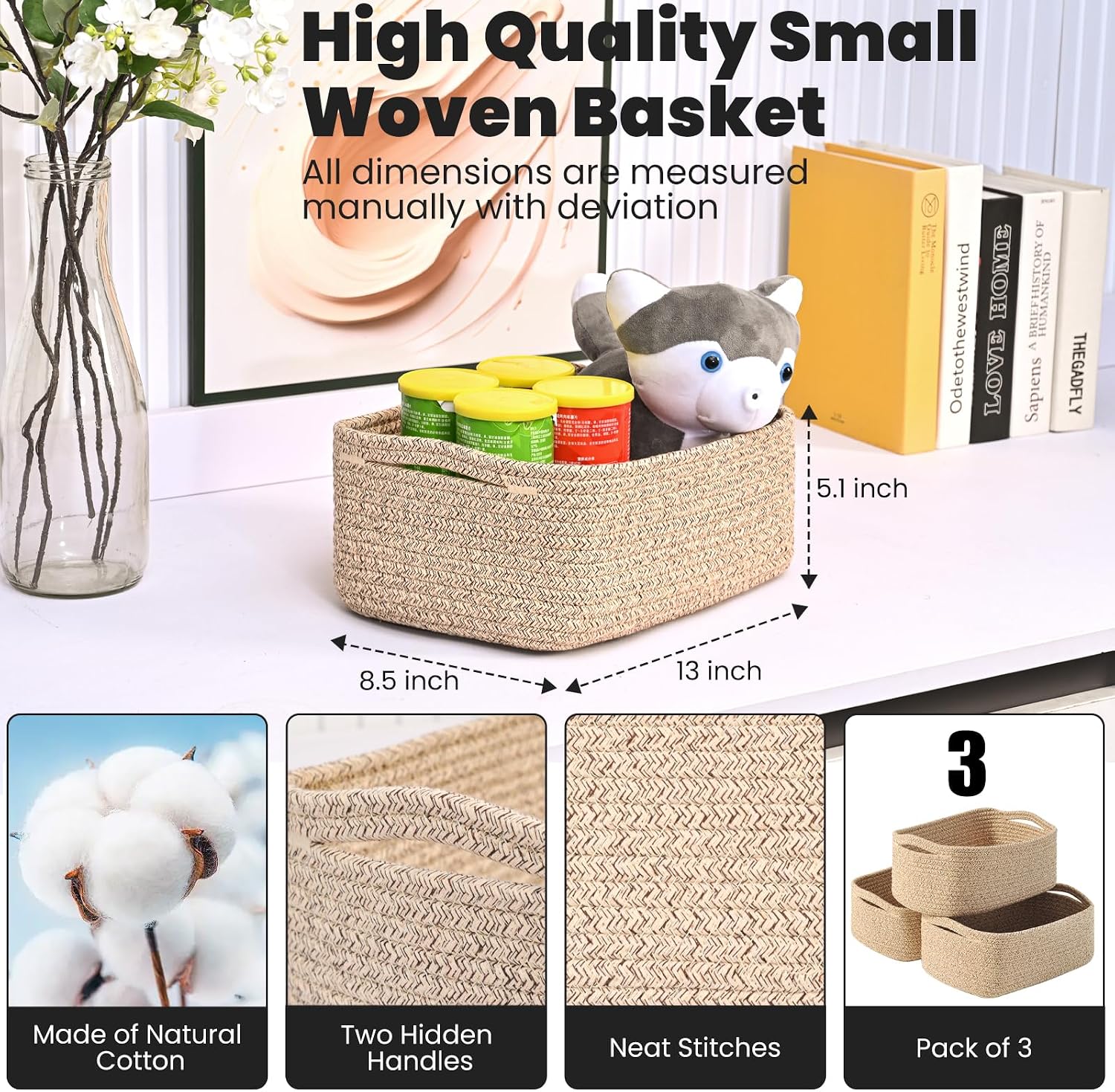 Woven Storage Baskets / 13 x 8.5 x 5.1 / Brown