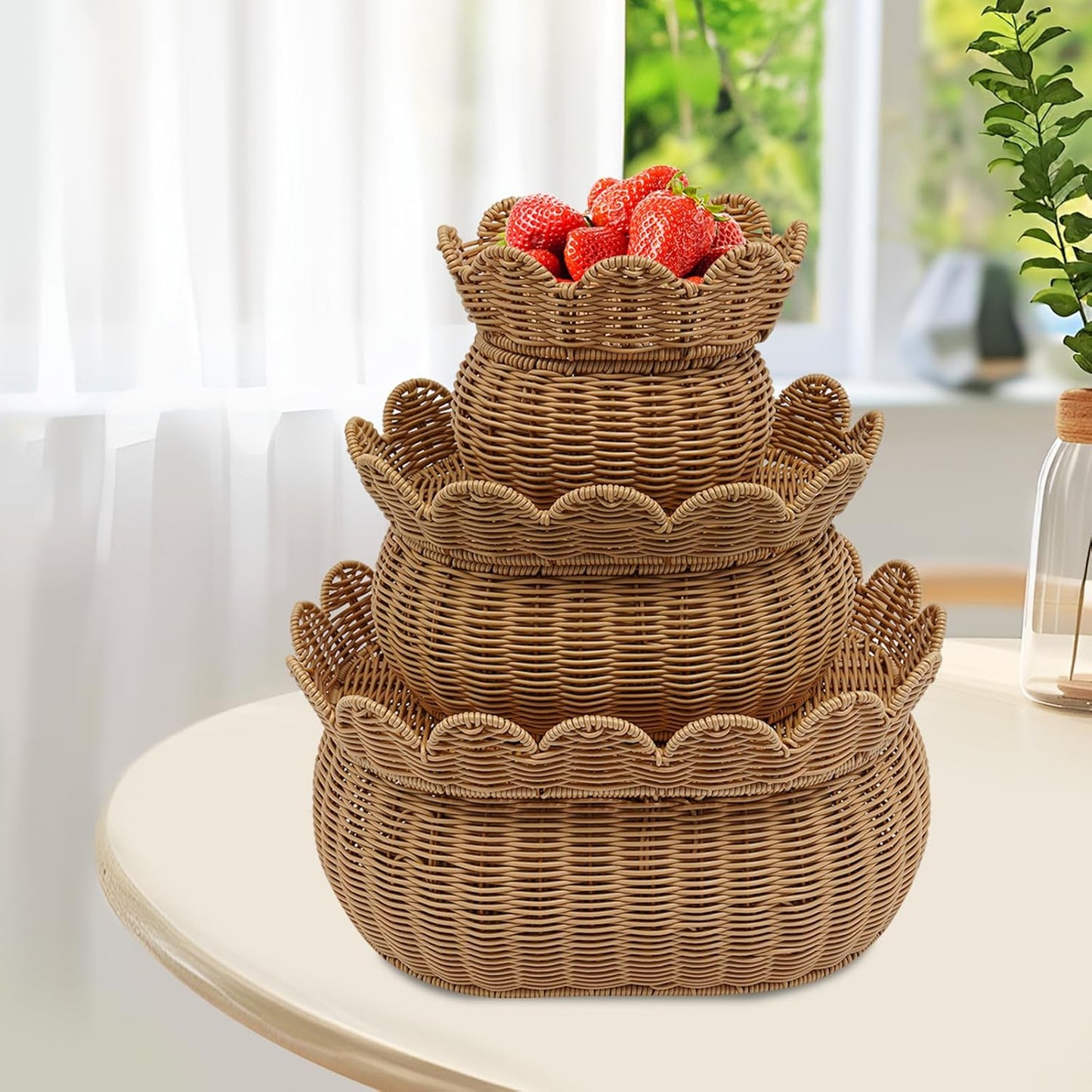 Scalloped Edge Baskets / Medium, Large, Small / Oval / Set of 3