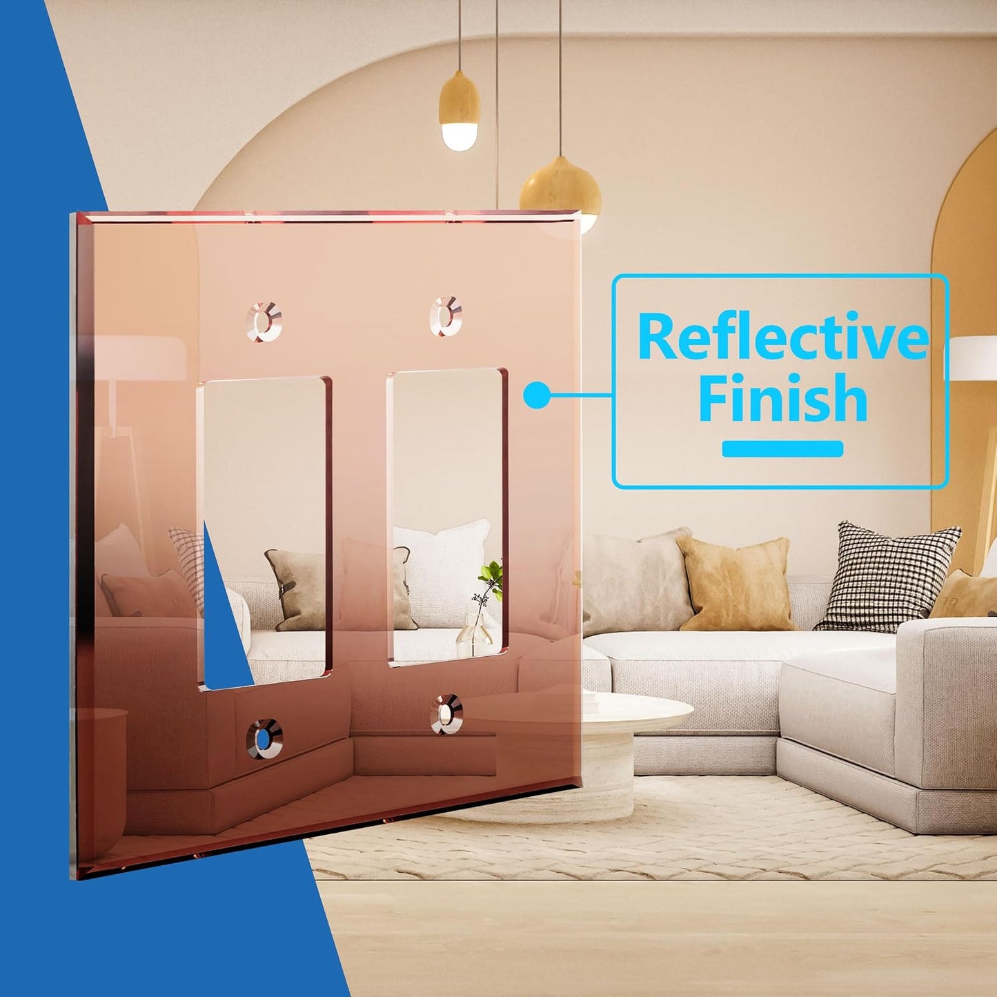 LIDER Double Decorator Wall Plate, Oversized 2-Gang, Mirror Glass Rose Gold | Reflective, Impact Resistant, Mirrored