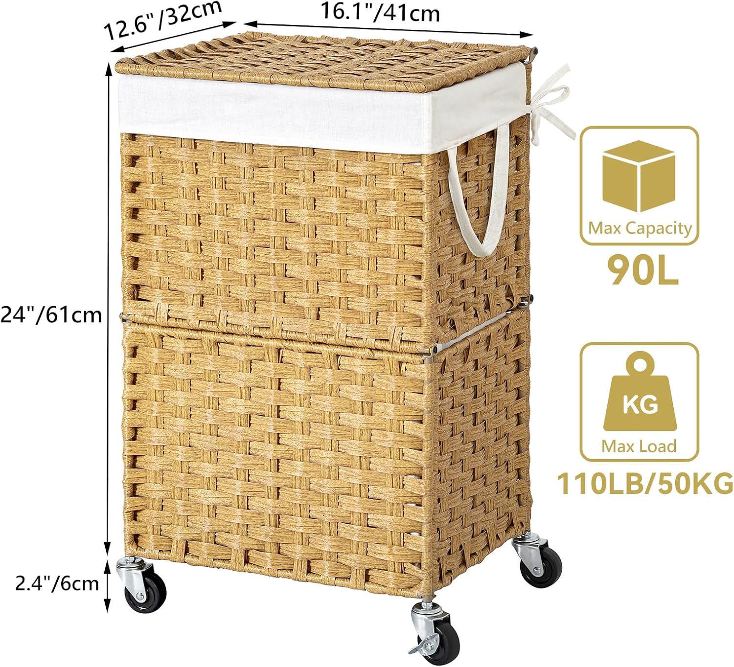 Rolling Laundry Basket / 90l / Yellow