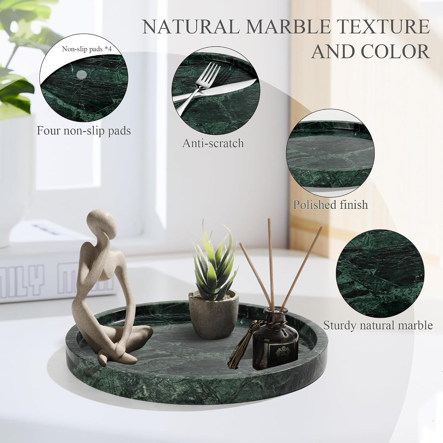 Storage Trays / Real Natural Round Marble Tray / Green / Set of 10