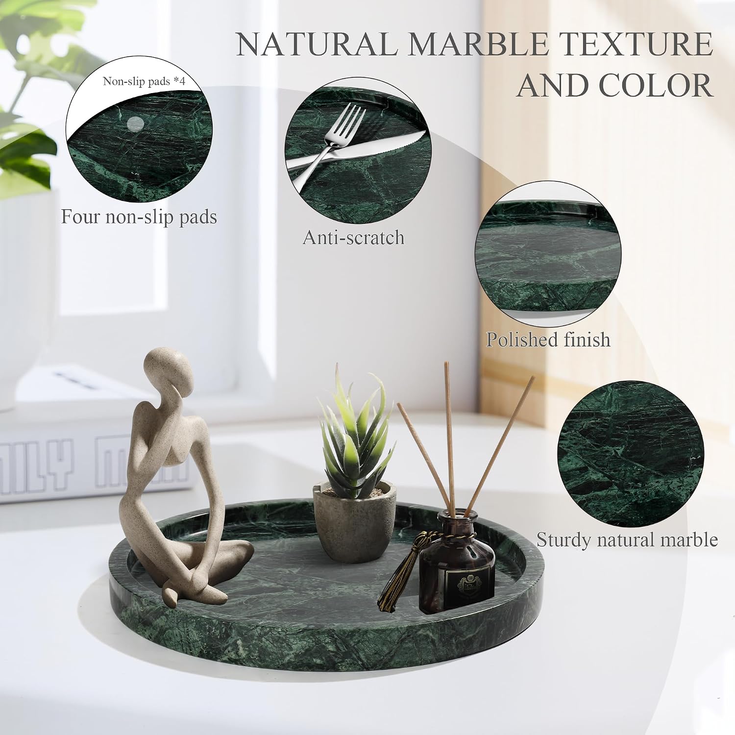 Storage Trays / Real Natural Round Marble Tray / Green / Set of 10