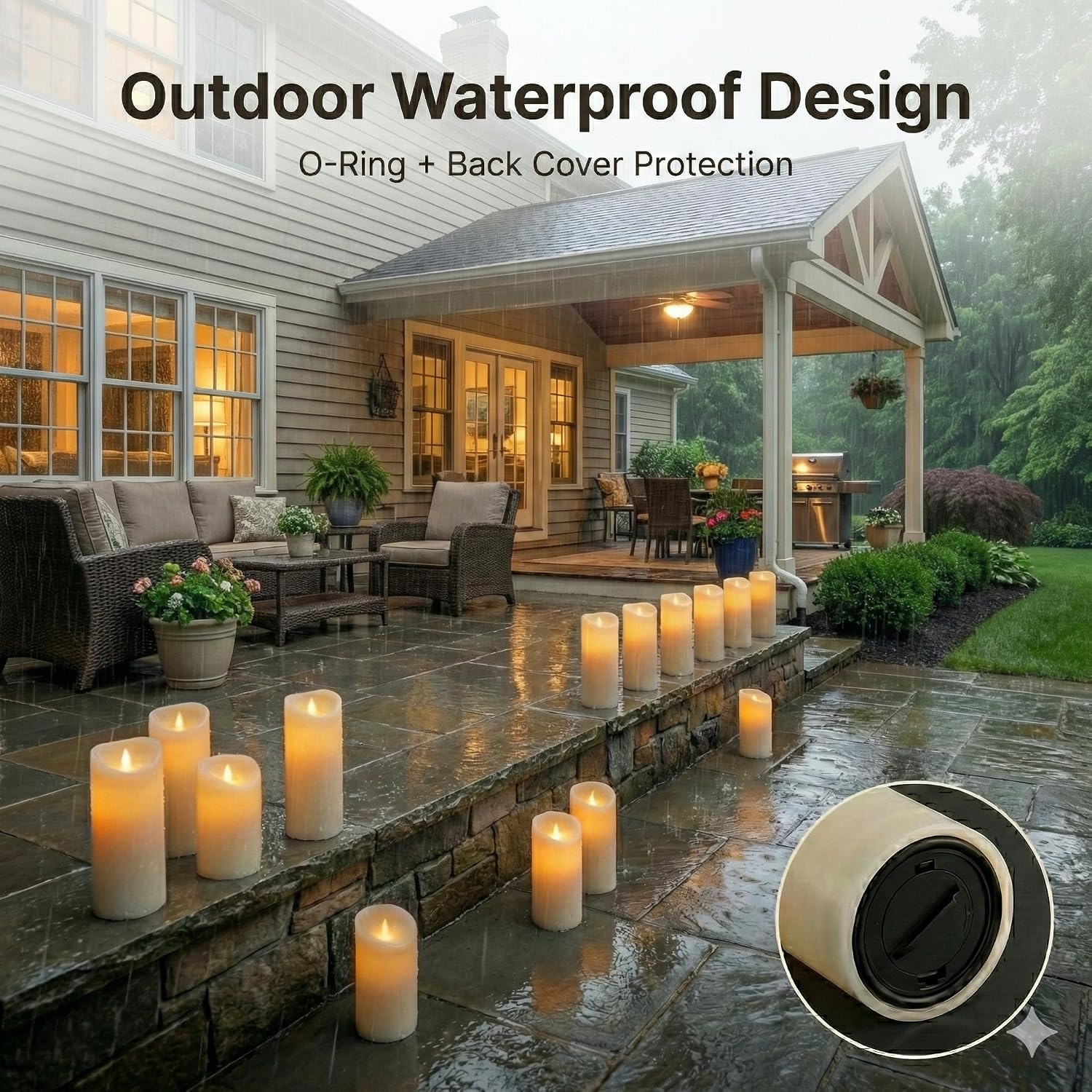 Waterproof Flameless Candles, 12 PC Battery Operated LED Pillar Candles with 2 Remote Controls & Timer, Flickering