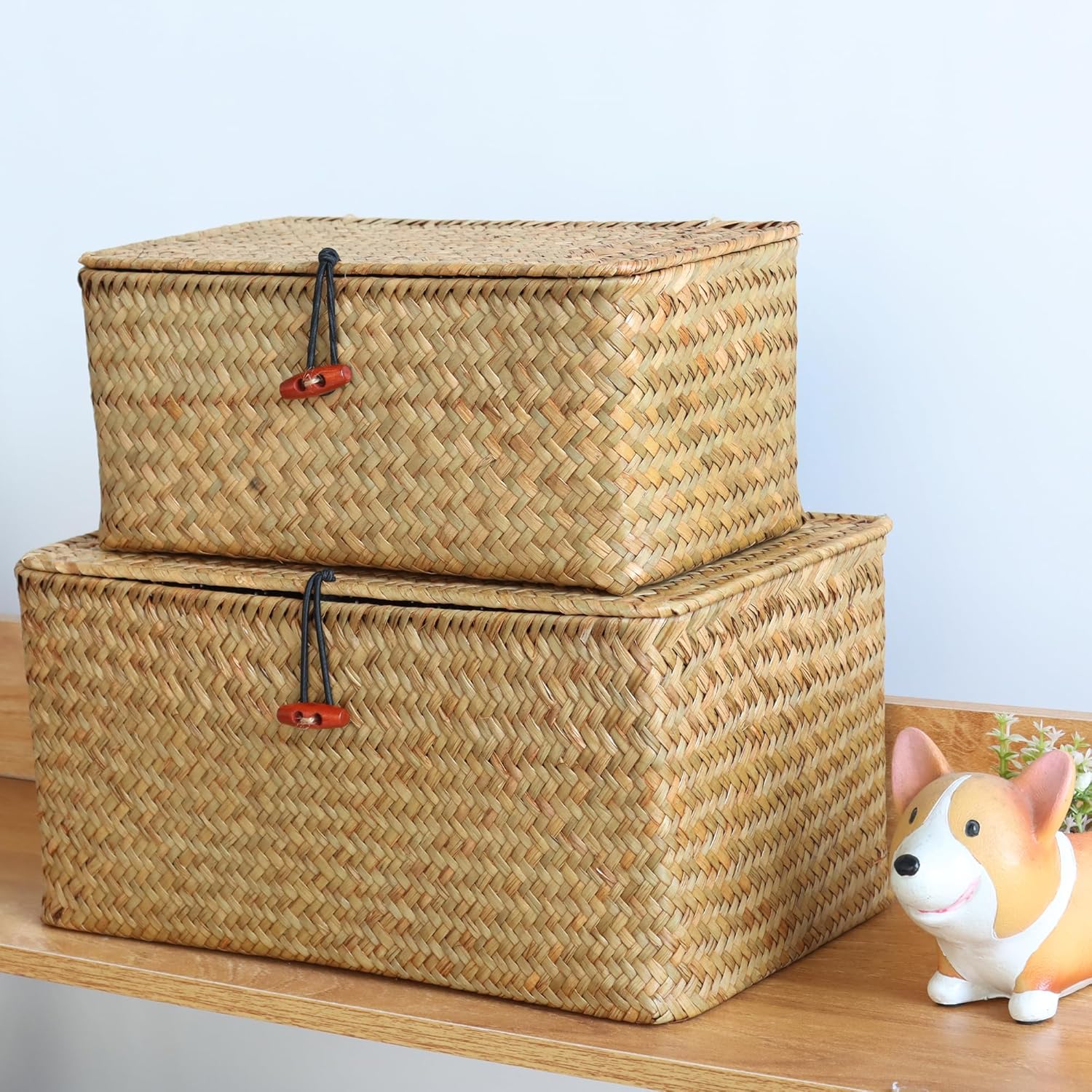 Wicker Shelf Baskets / 14.17 x 9.44 x 7.28 / Natural Large