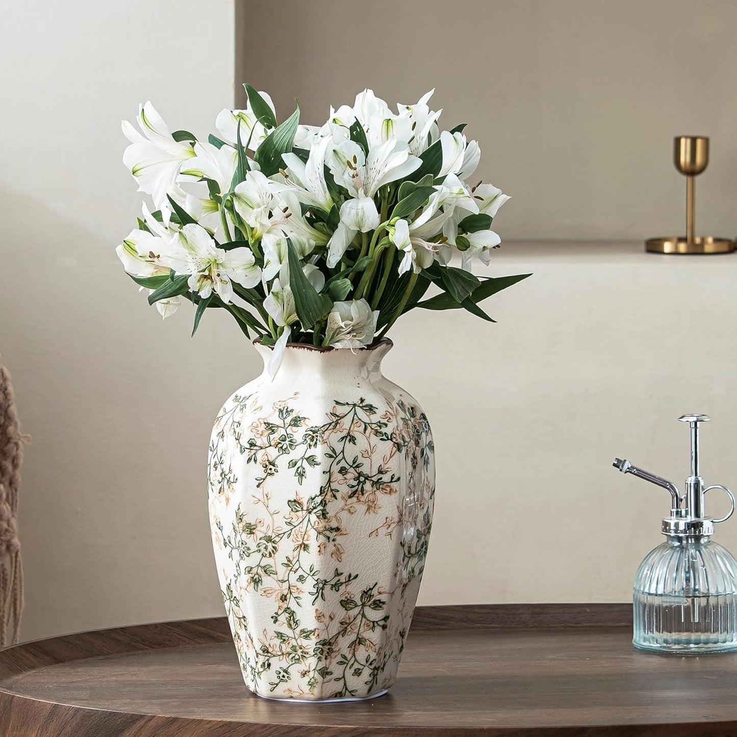 Ceramic Flower Vase / 02-green and Beige
